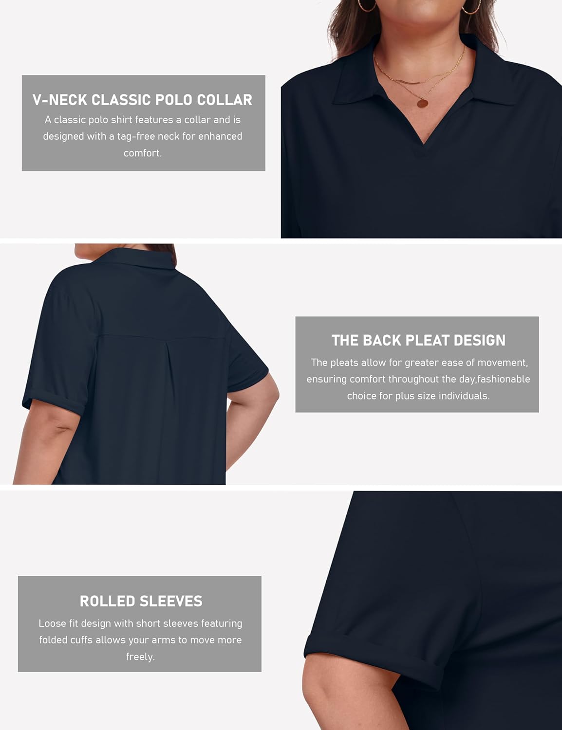 MoFiz Women's Plus Size Golf Polo Shirts Loose Fit Short Sleeve V-Neck Tennis Workouts Tops, XL-5XL - Image 5