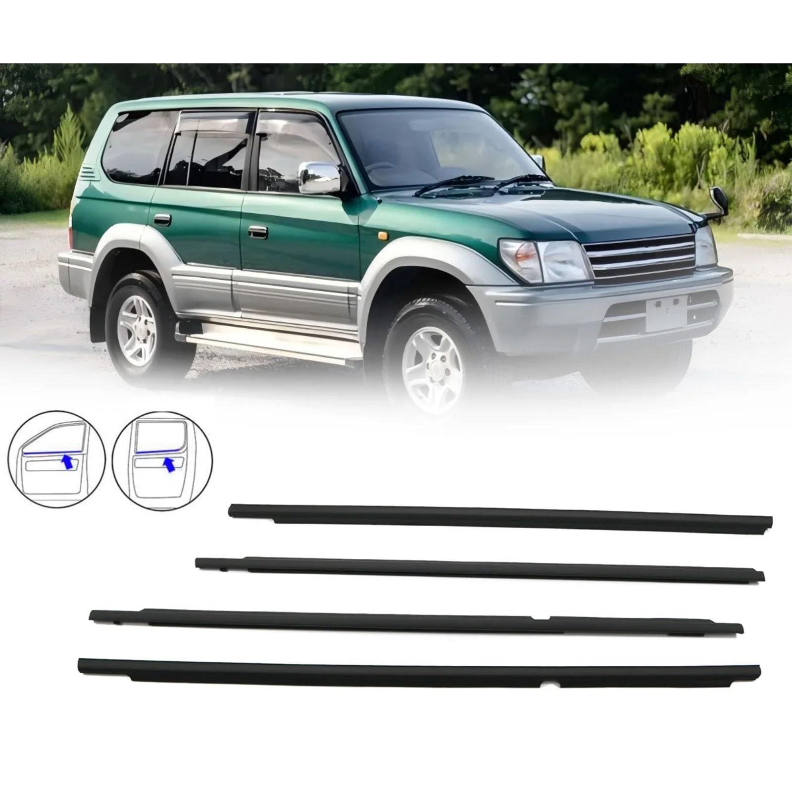 Coupe-froid pour voiture Compatible Avec Toyota Pour Land Pour Cruiser Pour Prado LC95 LC90 1996-2002 4pièces Garniture Bande D'étanchéité Pour Fenêtres Extérieures 7571160030