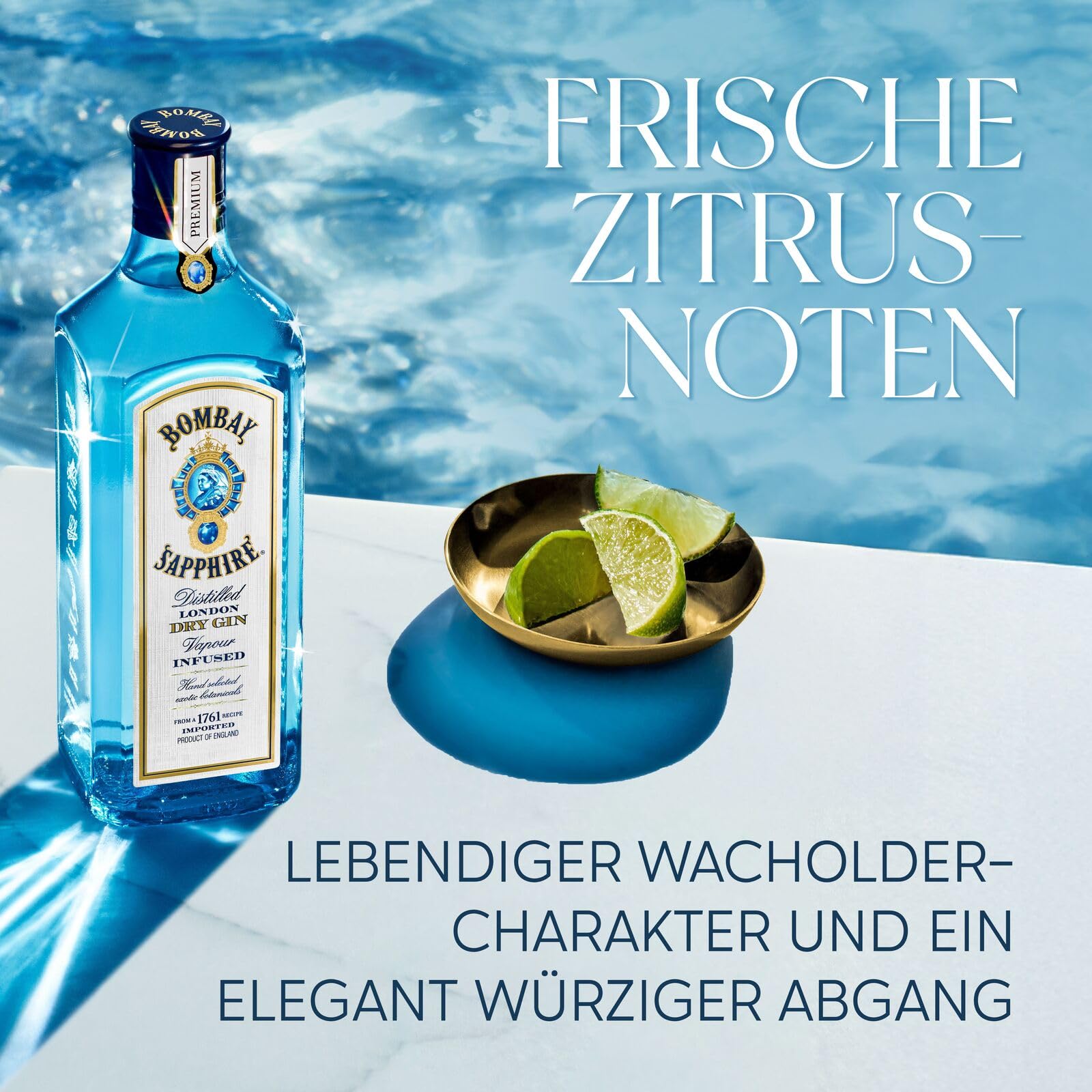 Bombay Sapphire London Dry Gin, 40 Vol-%, 100 cl / 1 L, zu 100% per Dampfinfusion destillierte Spirituose mit 10 erlesenen Botanicals