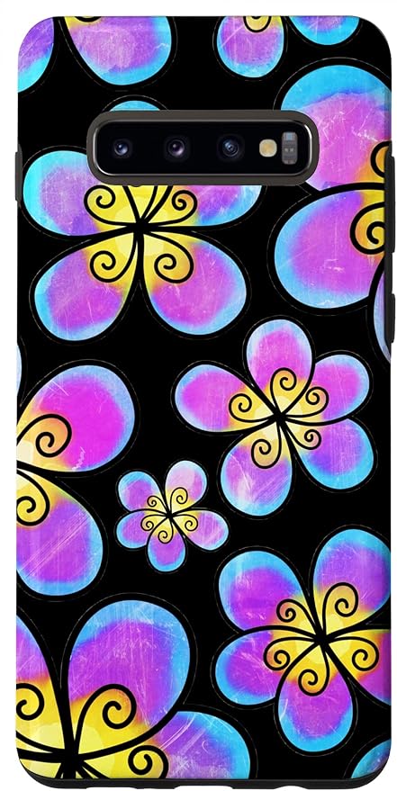 Amazon Co Jp Galaxy S9 黒の背景に紫と青の花の模様 スマホケース 家電 カメラ