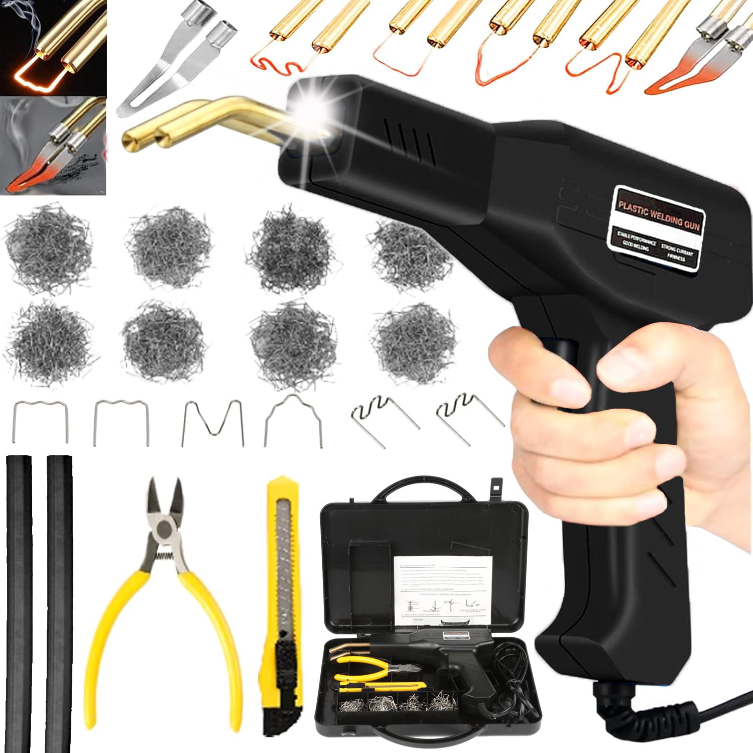 220W Kunststoff Schweißgerät, Kunststoff Schweißen Set mit 800PCS Schweißnägel für Auto Stoßstange Reparatur, 2-in-1 Kunststoff Schweißen Maschine(schwarz)