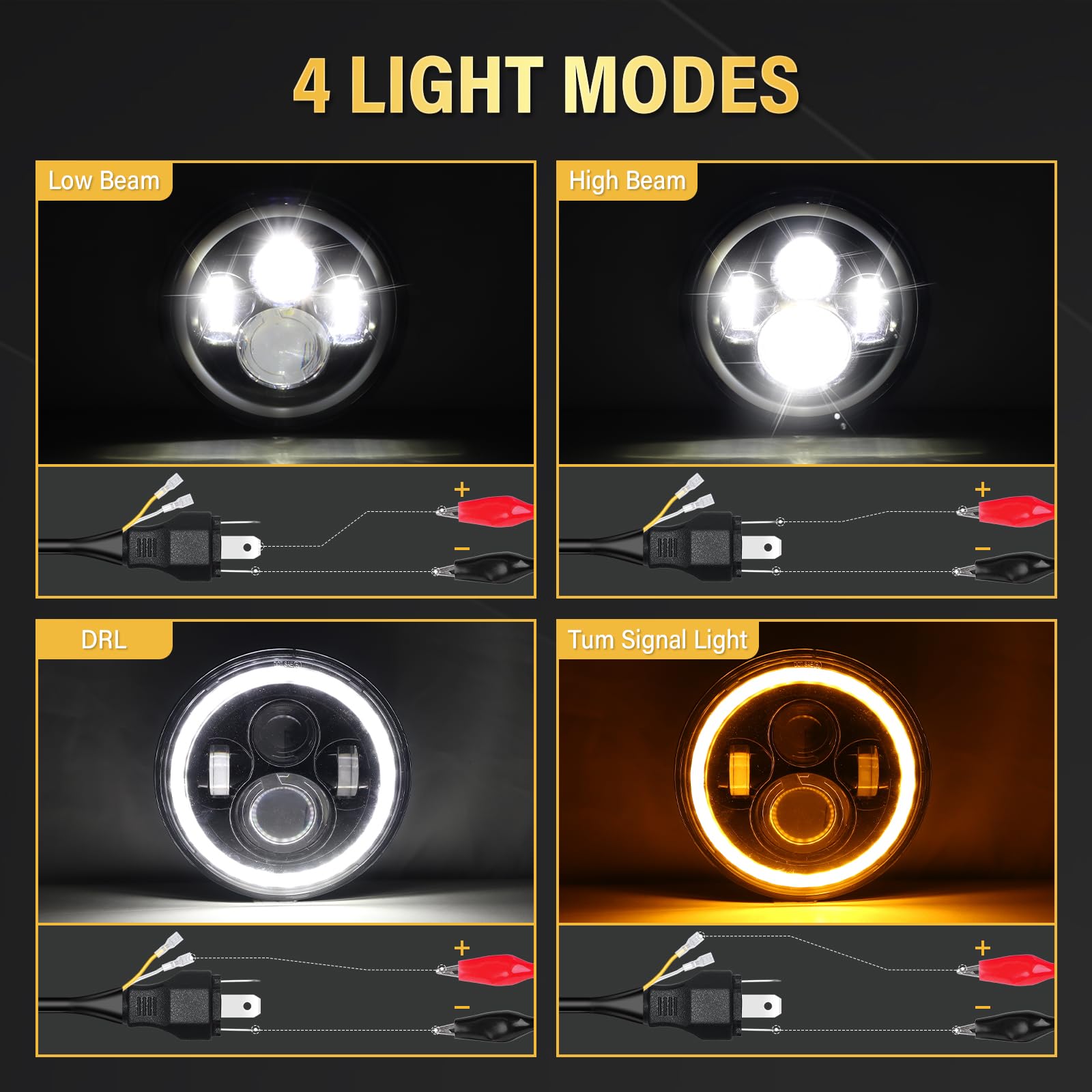 RIGIDON 2 szt. okrągłych reflektorów LED, 50 W, 5000 lm, biały bursztyn, 3000 K + 6000 K, 4 tryby pracy DRL Hi/Lo Beam, oświetlenie offroad, do samochodu, Wrangler JK, TJ, LJ, CJ, Humm-er JP