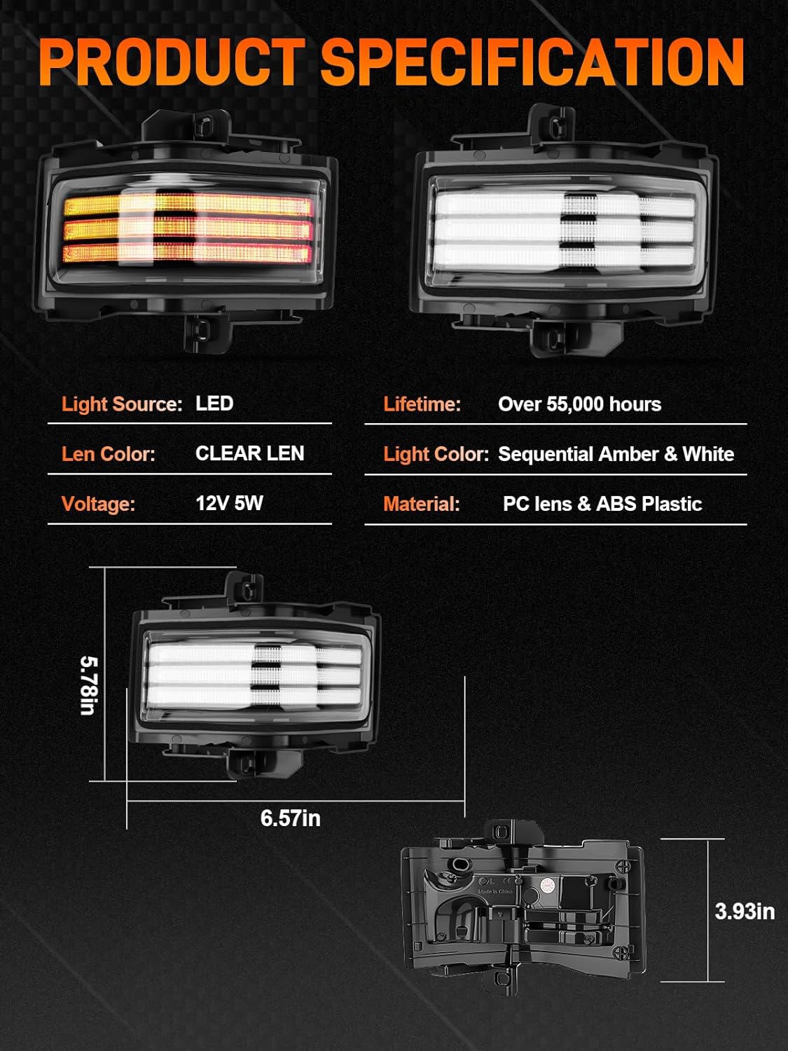 LED Sequential Side Mirror Turn Signals Marker Light Compatible with Ford F150 2015-2023, F250 F350 F450 F550 Super Duty 2017-2023, White DRL & Amber Dynamic Turn Marker Lamp, Clear Lens 2PCS