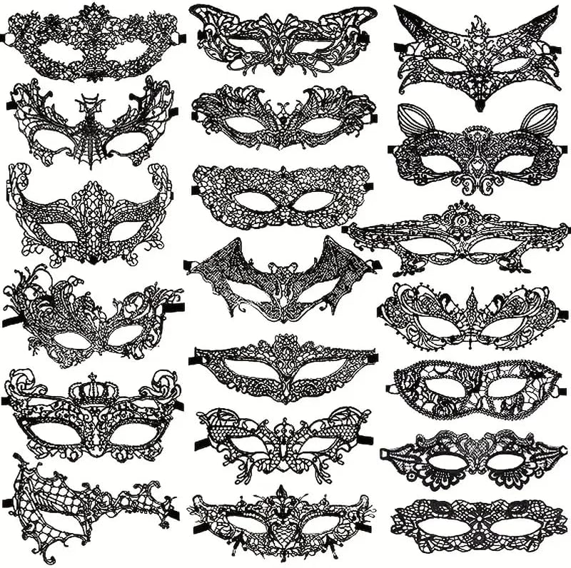 Royal Court Style Venetian Masquerade Mask for Women - Elegant Black Lace Design Multi Shape One piece