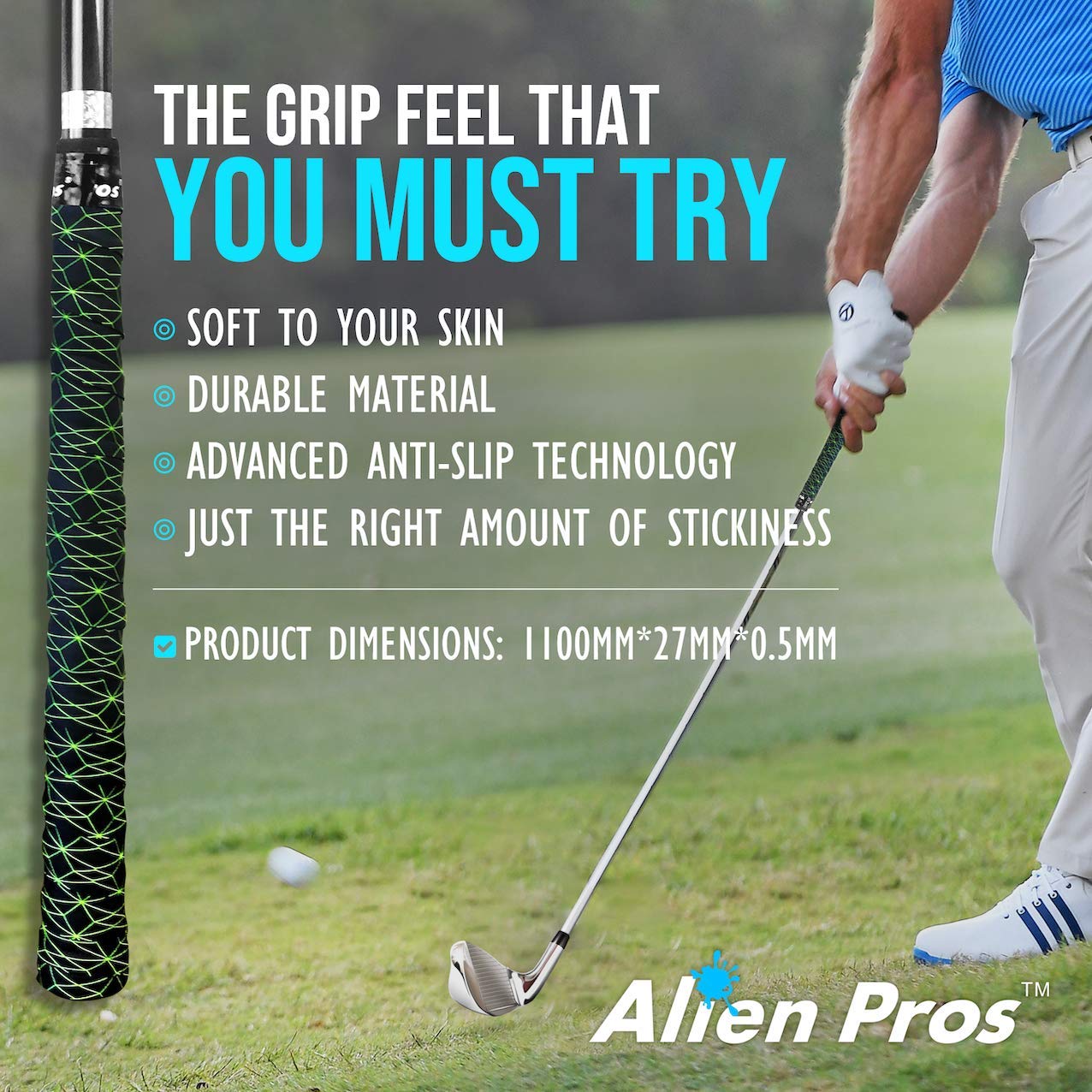 Alien Pros Cintas de Agarre para Palos de Golf, Pack de 3/6/12/24 Cintas Adhesivas Antideslizantes, Fáciles de Colocar en 1 Minuto