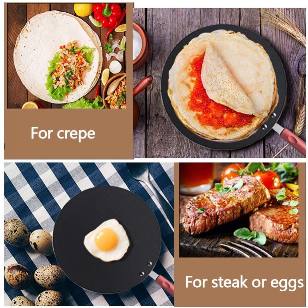 Pfannkuchen-Crepes-Bratpfanne, antihaftbeschichtet, für Steak-Eier, flache Tawa, Haushaltspfannkuchen, Obstwerkzeug, Induktion, nicht kompatibel, regulär, 30 cm