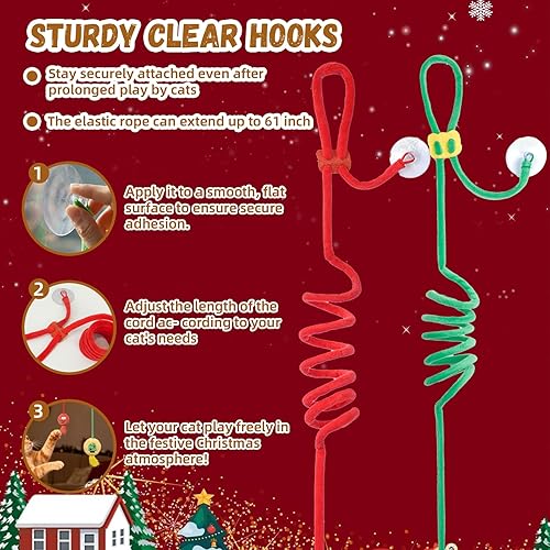 Miniatura 7 de WUGO Juguetes interactivos de Navidad para gatos, 2 piezas de juguetes retráctiles para colgar en interiores para gatitos, persecución, ejercicio,