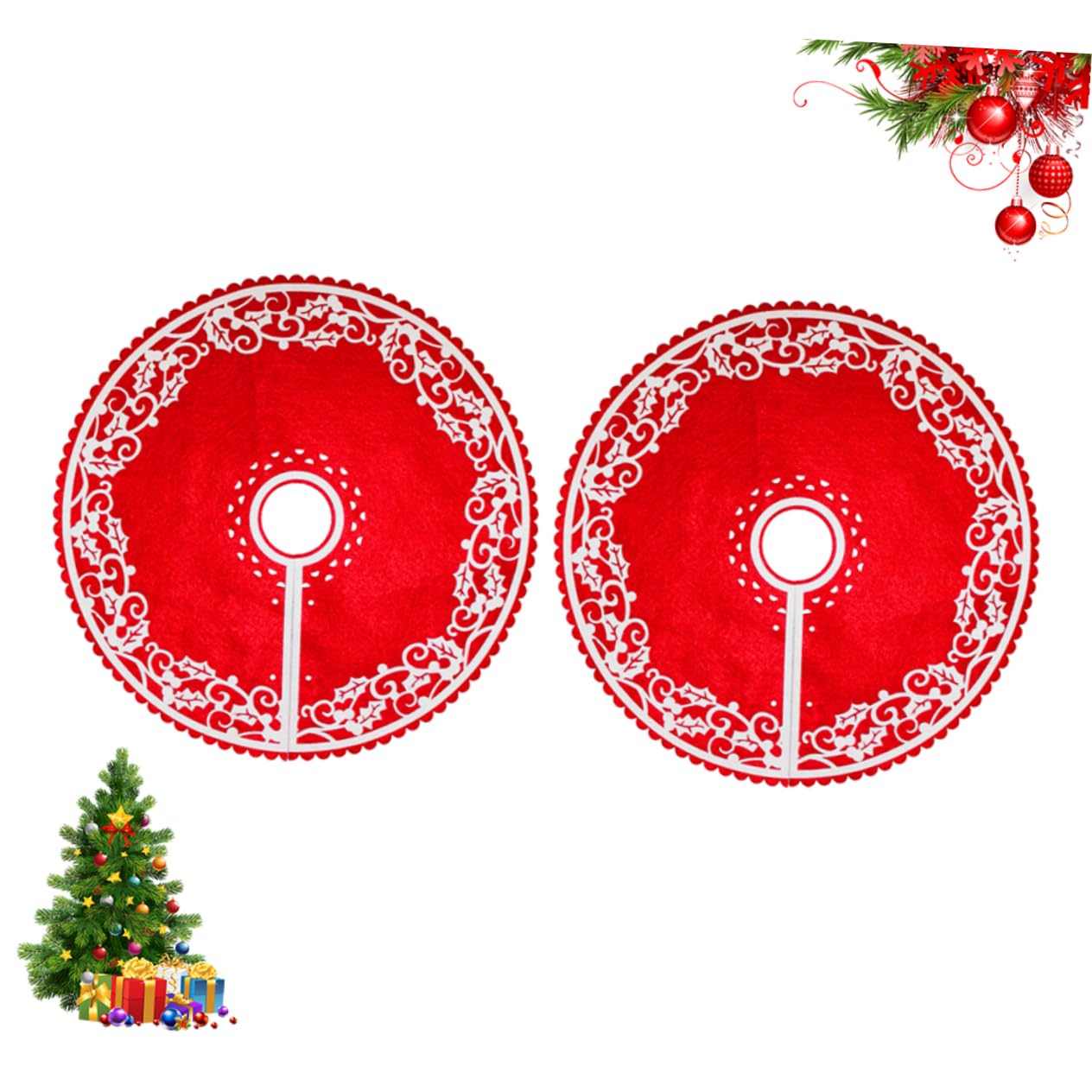 ABOOFAN 2 Pezzi Gonna per Decorazione Natalizia in Feltro Rosso 30cm Copripiede con Cuciture Raffinate per Ristorante e Bar