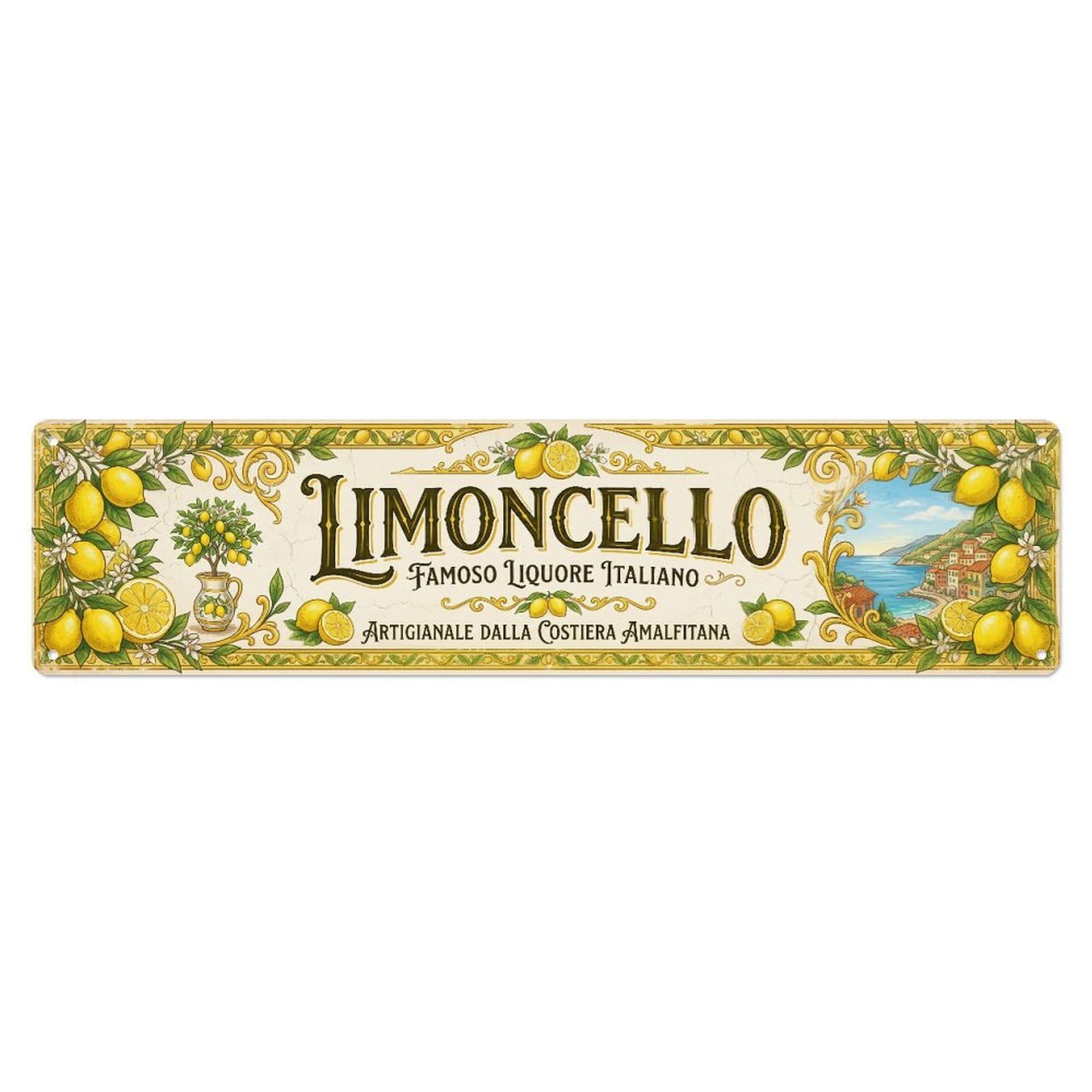 Limoncello Italian Lemon Liqueur Bar Metal Tin Skinny Sign Plaque Wall Decor for Cafe, Club Bar, Office, Home Garden Metal Poster 4x16Inch