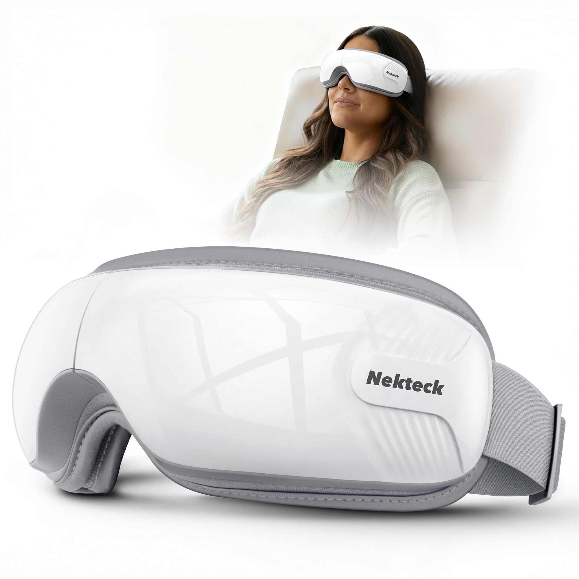 Nekteck Eye Massager with Heat, Birthday Gifts Eye Mask Massage for Migraine Relief, Heated Smart Migraine Massager to Reduce Strain, Dry Eyes, Sleep