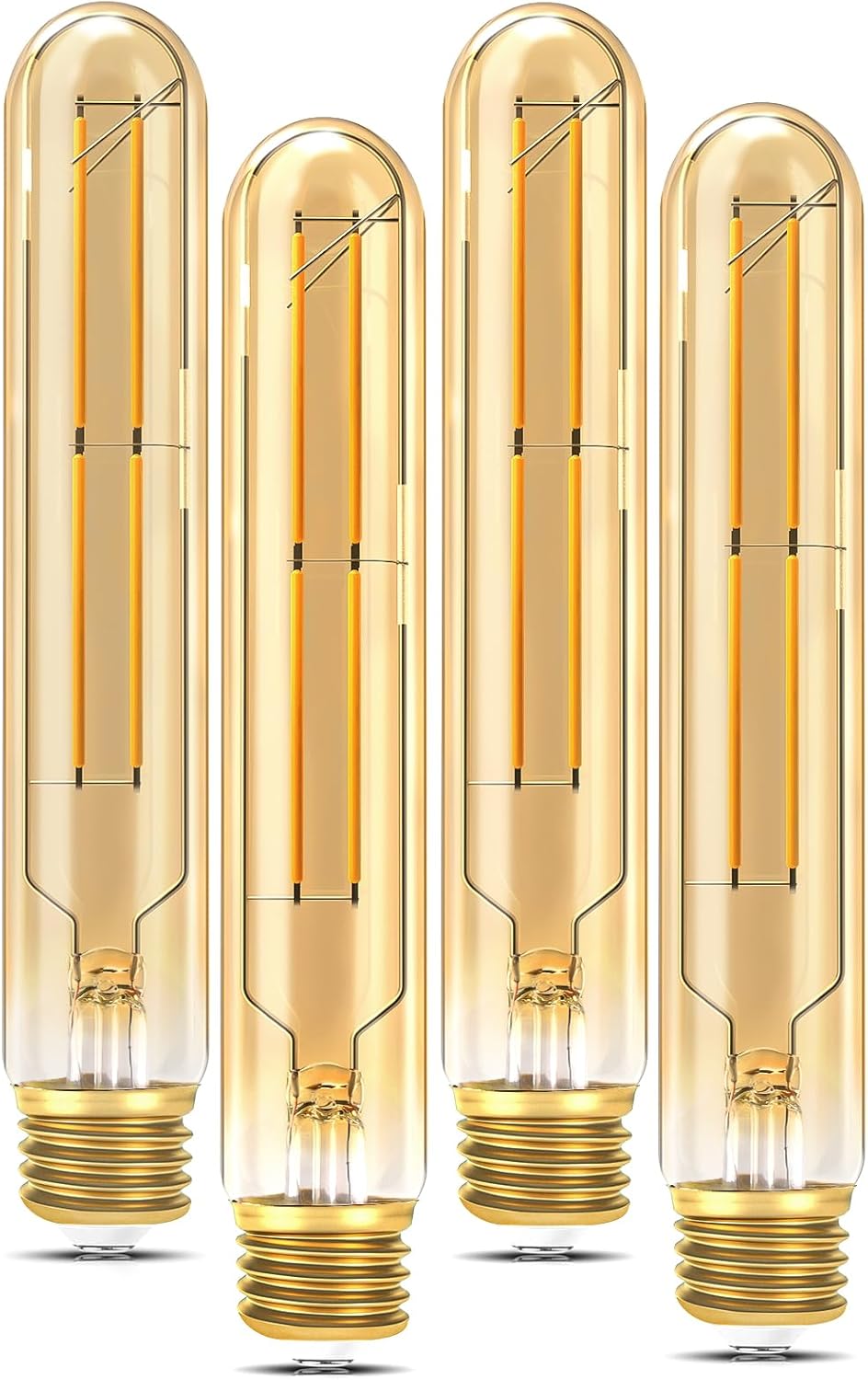 7.3 Inch Long Tubular Light LED Bulbs 4-Pack, 6W (60W Equivalent), Dimmable 2700K Warm White, T10 Long Tube E26 LED Edison Bulbs 60 Watt for Pendant, Sconce & Table Lamps,750LM, CRI85+