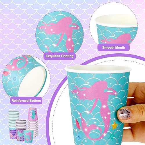 Miniatura 3 de Whaline 100 vasos de papel de sirena de 9 onzas, vasos de papel de animales marinos, tazas de té de café y océano de verano, tazas desechables para