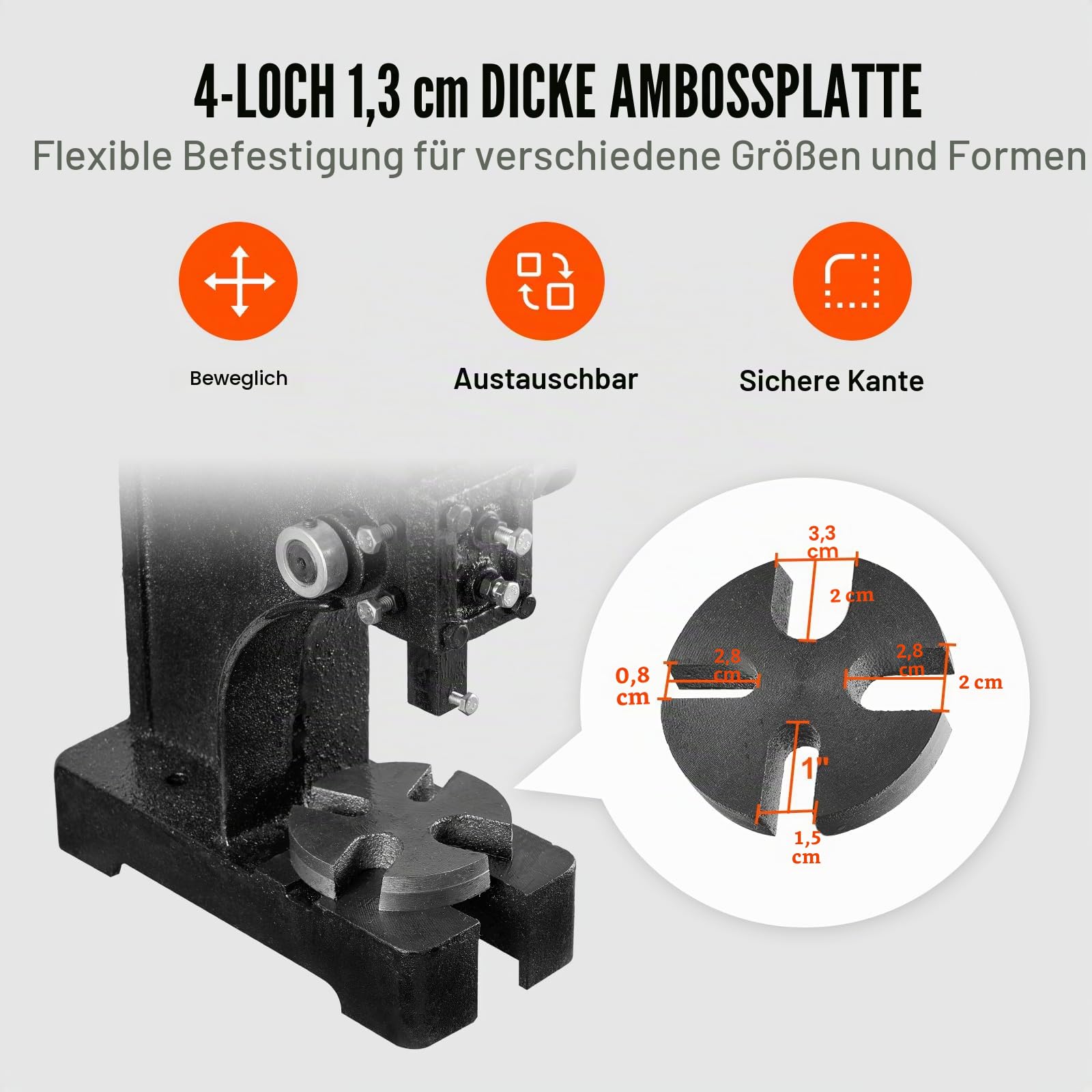 VEVOR Dornpresse 1 t Handhebelpresse 150 mm Maximale Höhe Gusseisen Desktop-Stanzpresse
