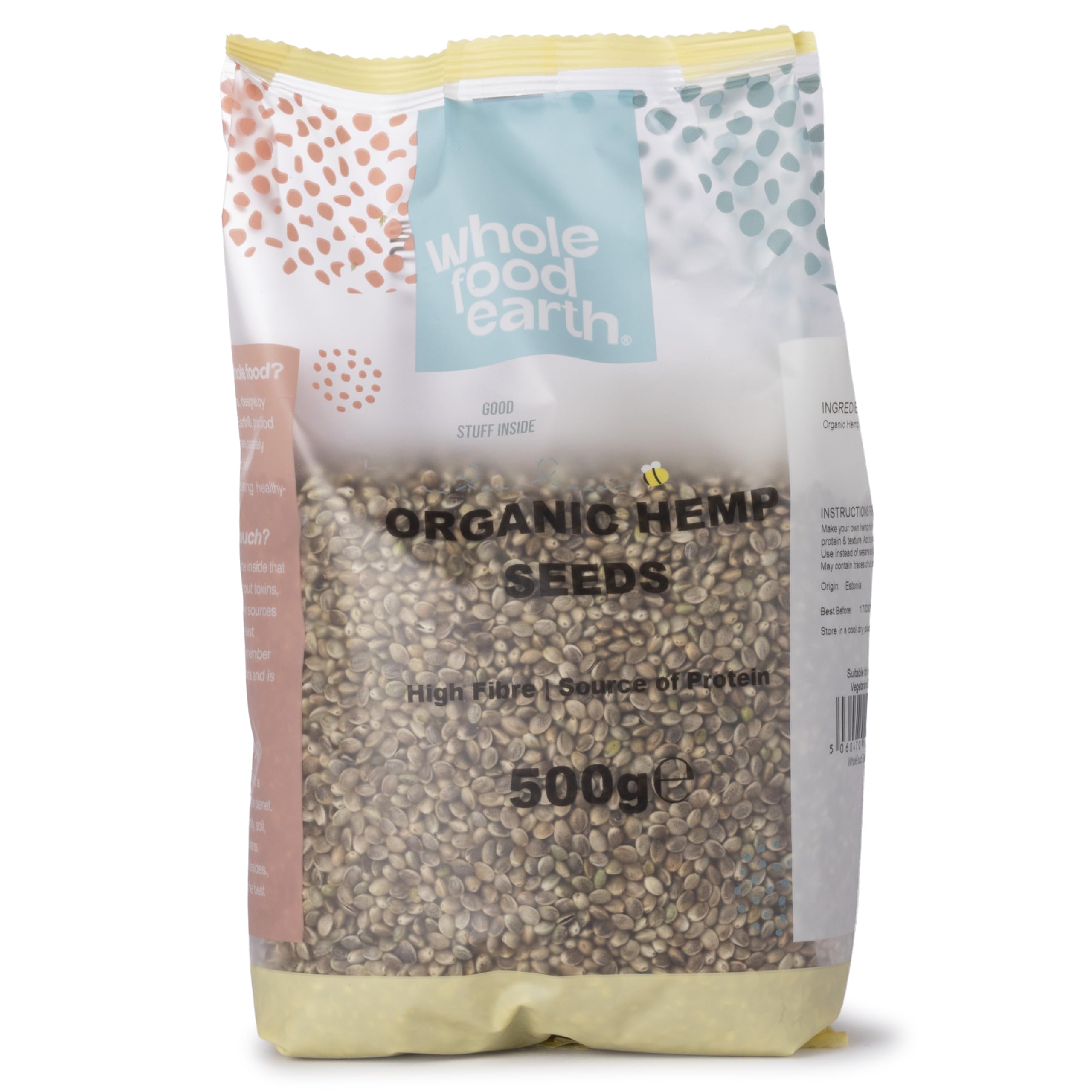 Wholefood Earth Organic Hemp Seed – 500g | GMO Free | Vegan | High Fibre | Source of Protein | Certified Organic