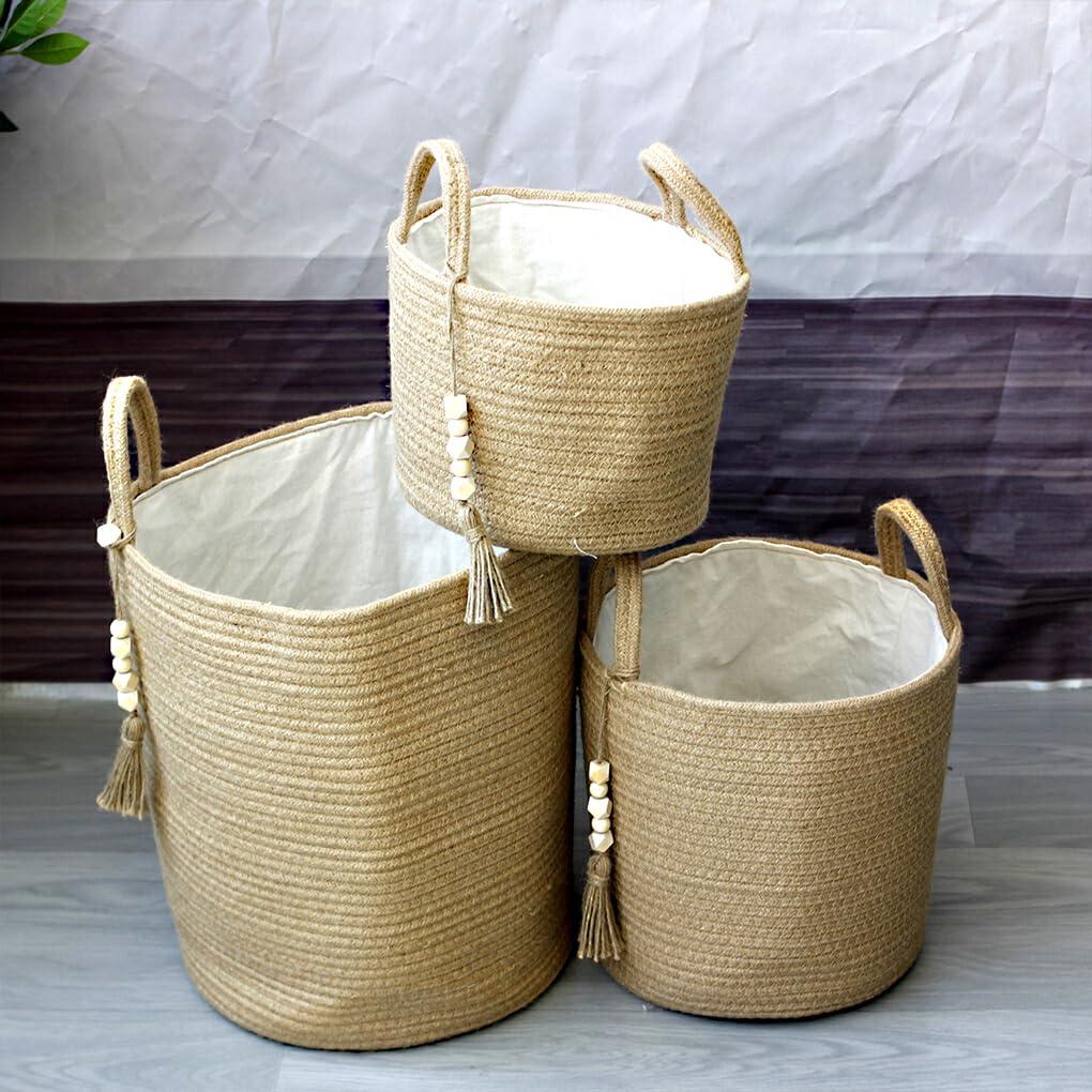 MRKU Cesta de Almacenamiento para Cocina, Tejida con Cuerda de algodón y Tela para Ropa Sucia.