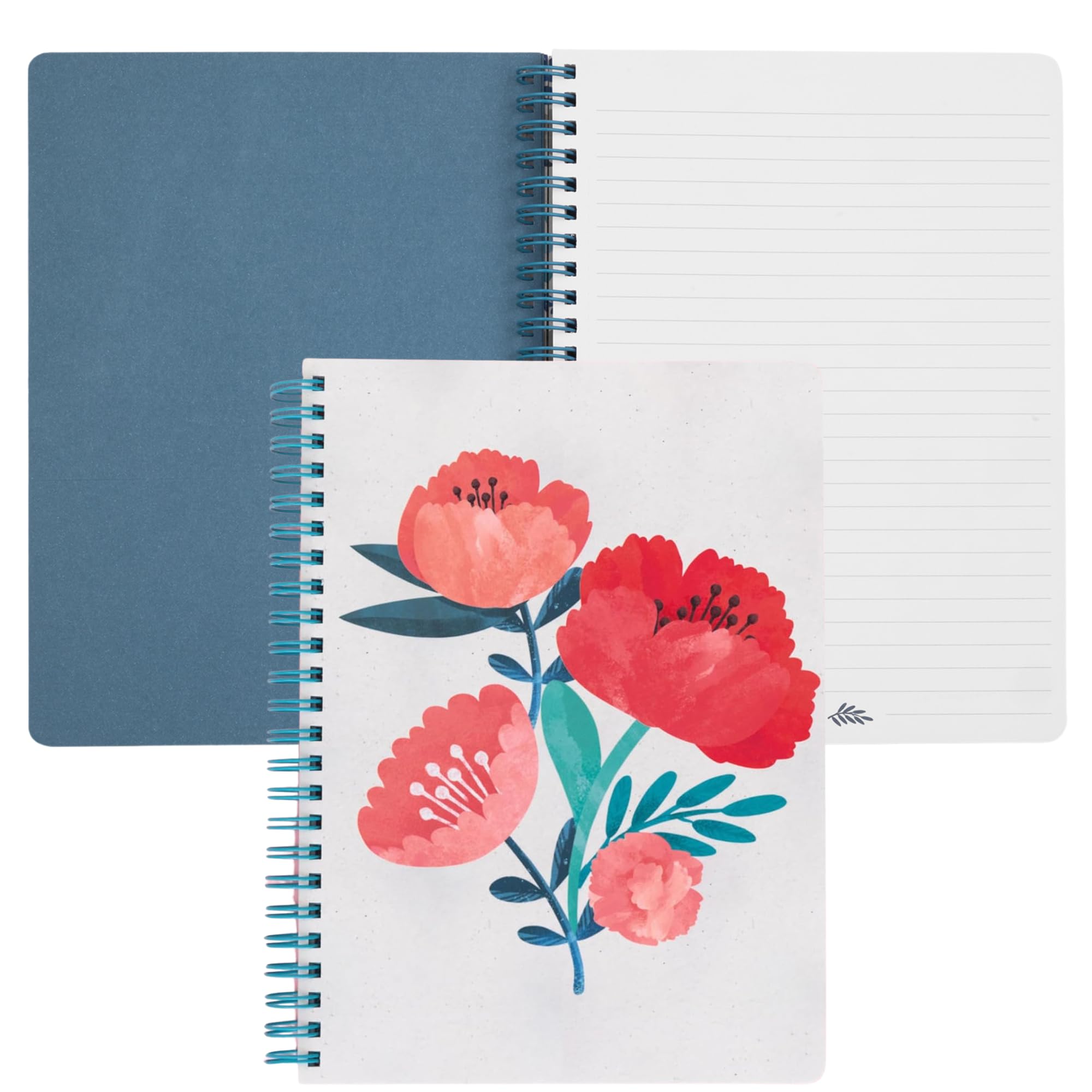 Steel Mill & Co Cute Mini Spiral Notebook, 8.25" x 6.25" Journal with Durable Hardcover and 160 Lined Pages (Poppy Boquet)