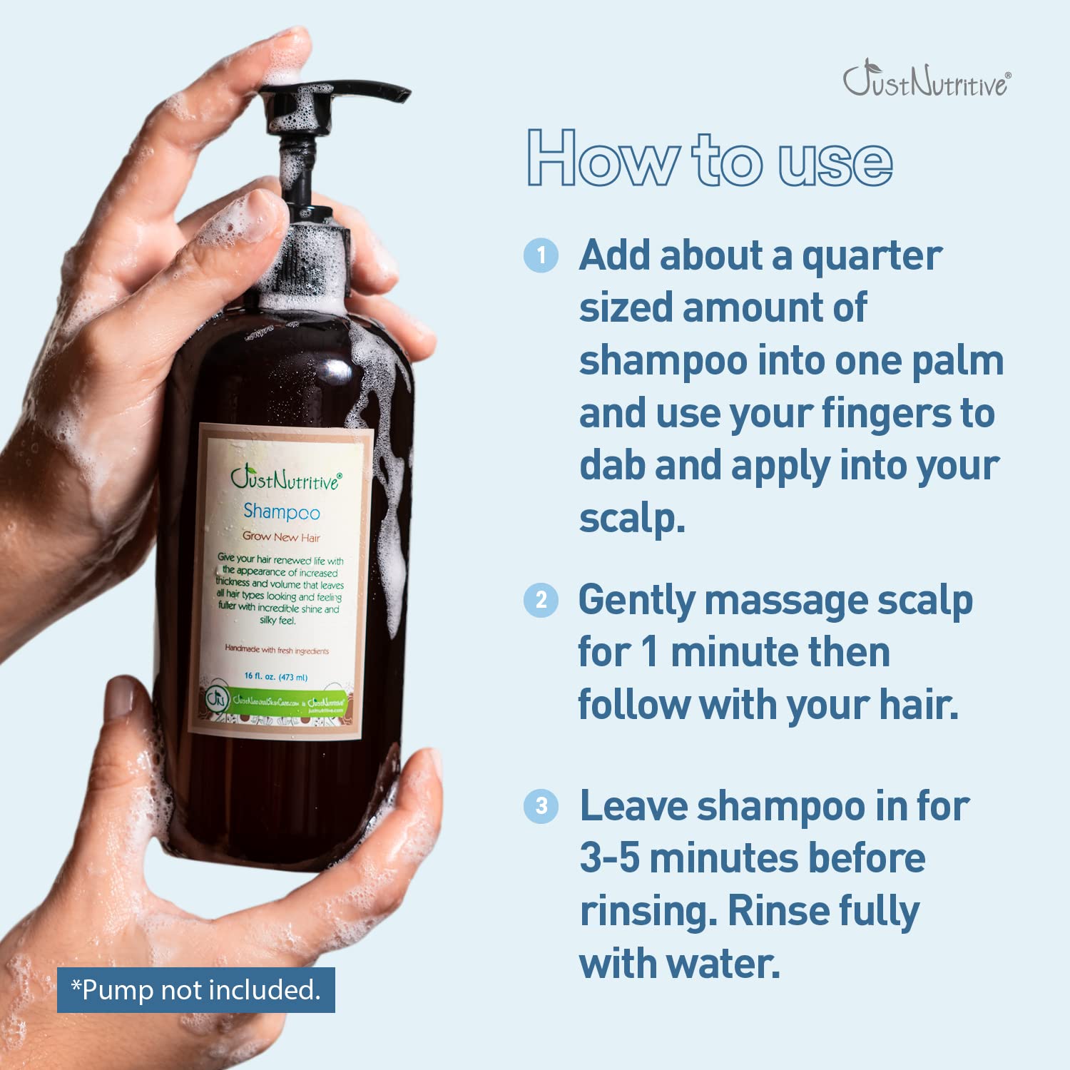 Grow New Hair Shampoo | Healthy Hair Growth | Natural Shampoo | For Both Men And Women | Hair Care | Hair Growth | Just Nutritive | 16 fl oz