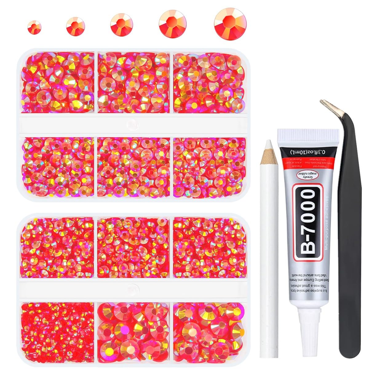 Red AB Resin Rhinestones for Crafting 2mm 3mm 4mm 5mm 6mm Flatback Jelly Stones Gems Diamonds Crystals for Nails Face Eyes Makeup Tumblers Mugs Bottles DIY Crafts Clothes Shoes Phones Bookes