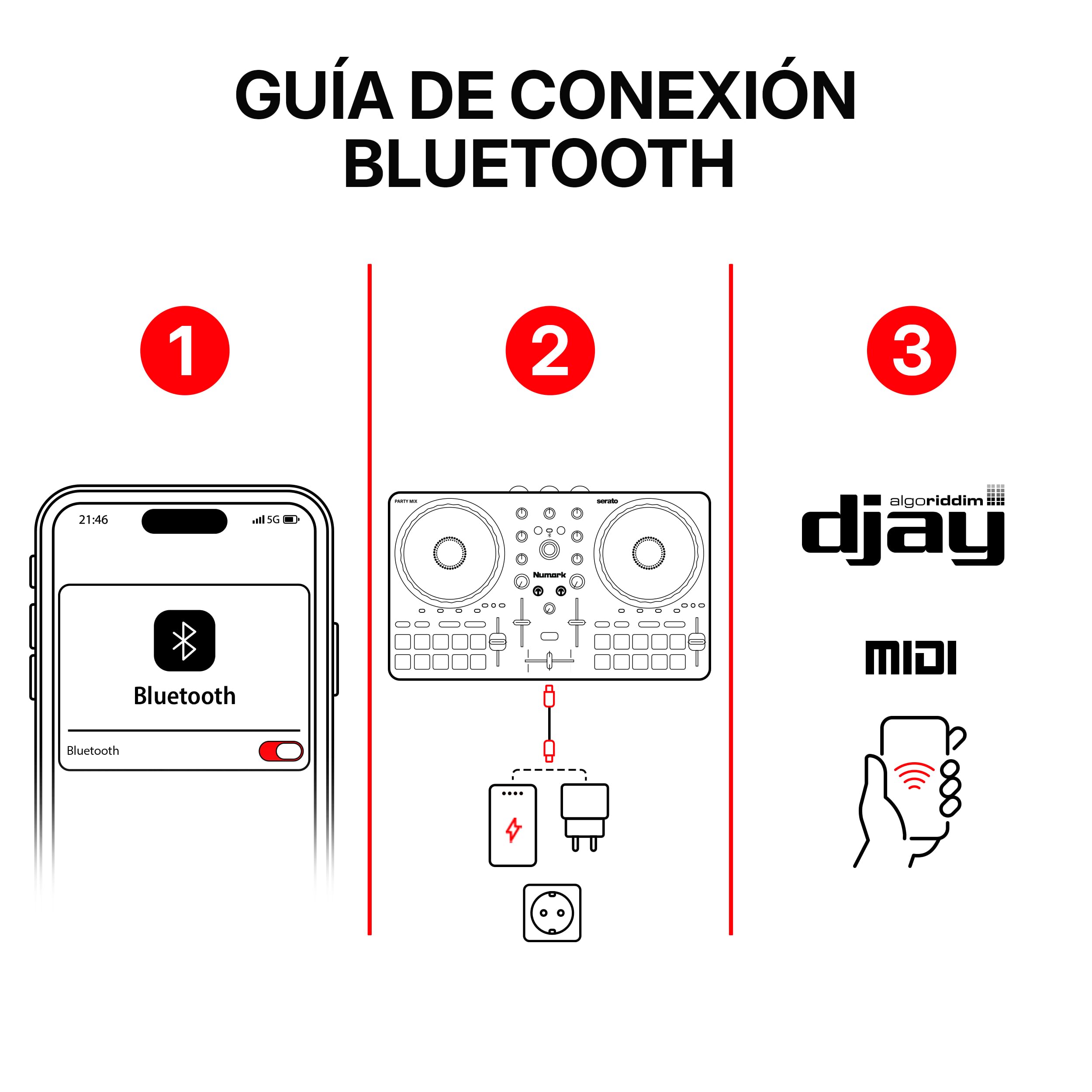 Numark Party Mix III Controlador DJ Bluetooth con Luces Integradas | Beat Assist, Smart Fader, 16 pads, mezclador DJ de 2 decks, control Stems, USB-C, Serato DJ Lite y Algoriddim djay incluidos