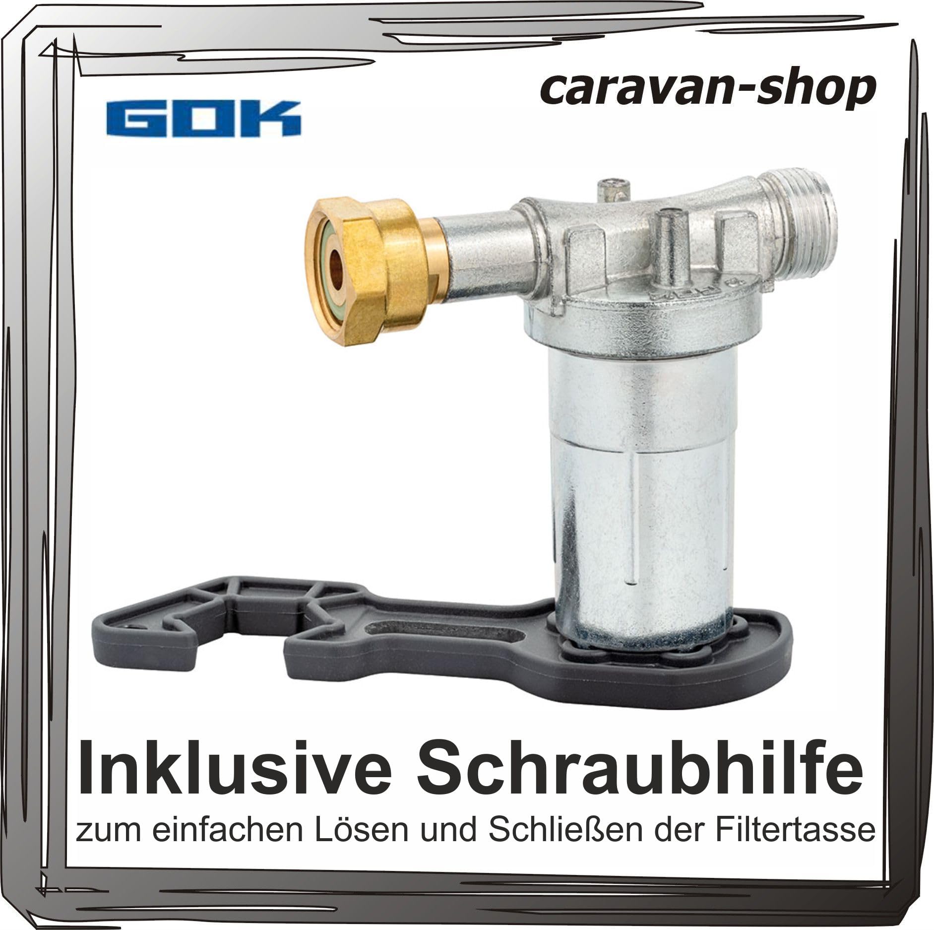 GOK Gasfilter Caramatic® ConnectClean Wohnmobil Caravan Drive Two/Drive One Camping Gaskocher Propangas 2 Stück gratis Schraubhilfe