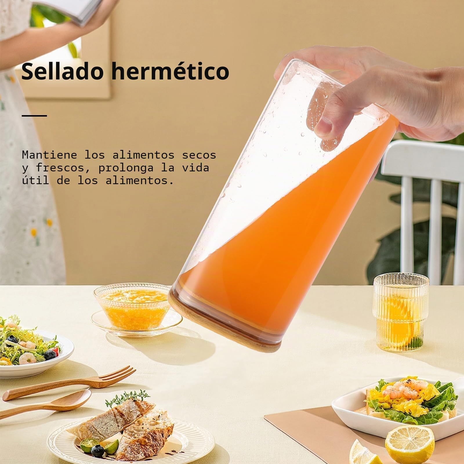 Tarros de Cristal con Tapa de Bambú Herméticos, 4 Botes Cocina Almacenaje 1500ml, Tarro Cristal 1500ml para Alimentos Secos, Vidrio Borosilicato Sin BPA, Transparente y Fácil de Limpiar