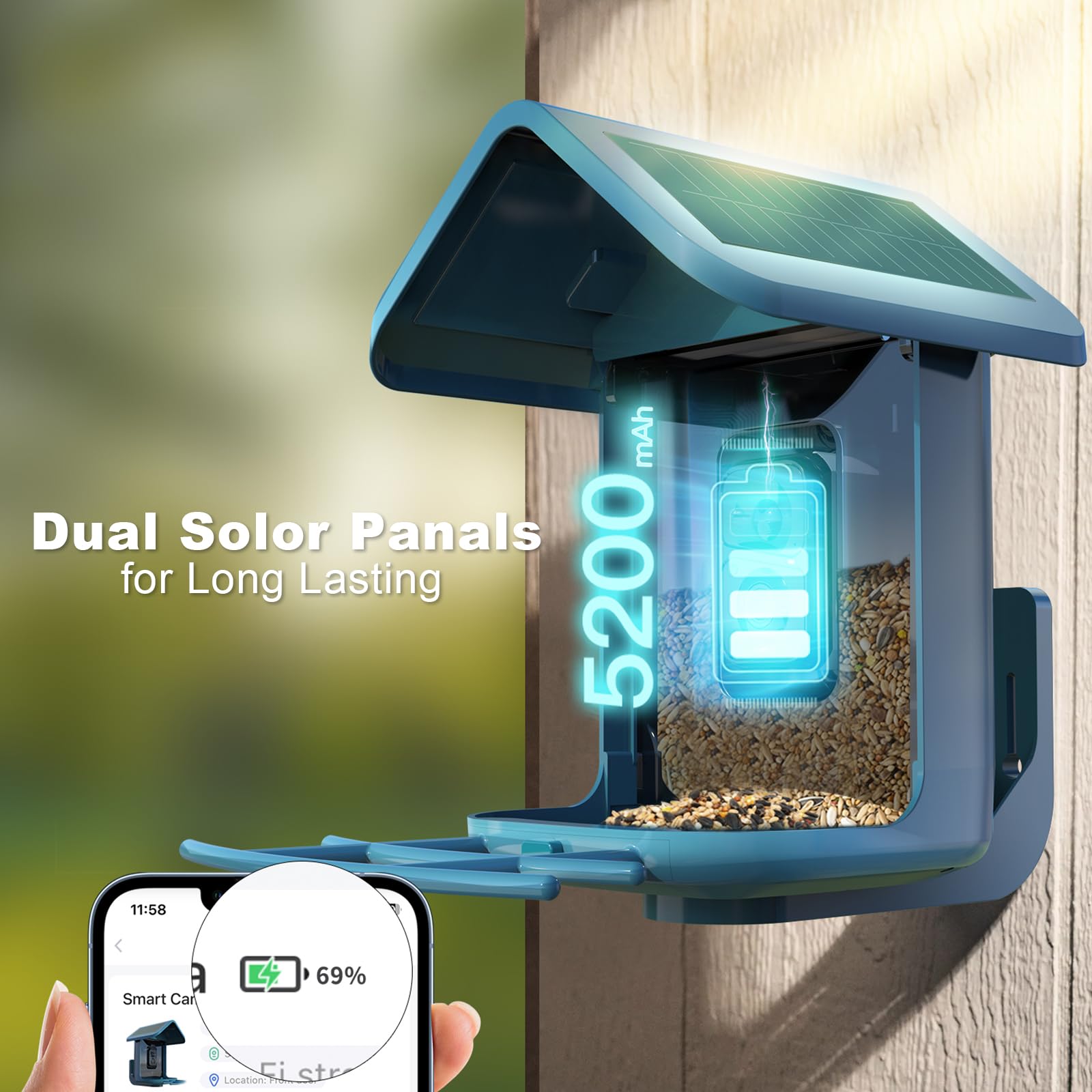 Mangeoire à Oiseaux Avec Caméra Solaire 2K - Vidéo En Direct, Identification IA, Vision Nocturne - Cadeau Pour Amoureux De La Nature