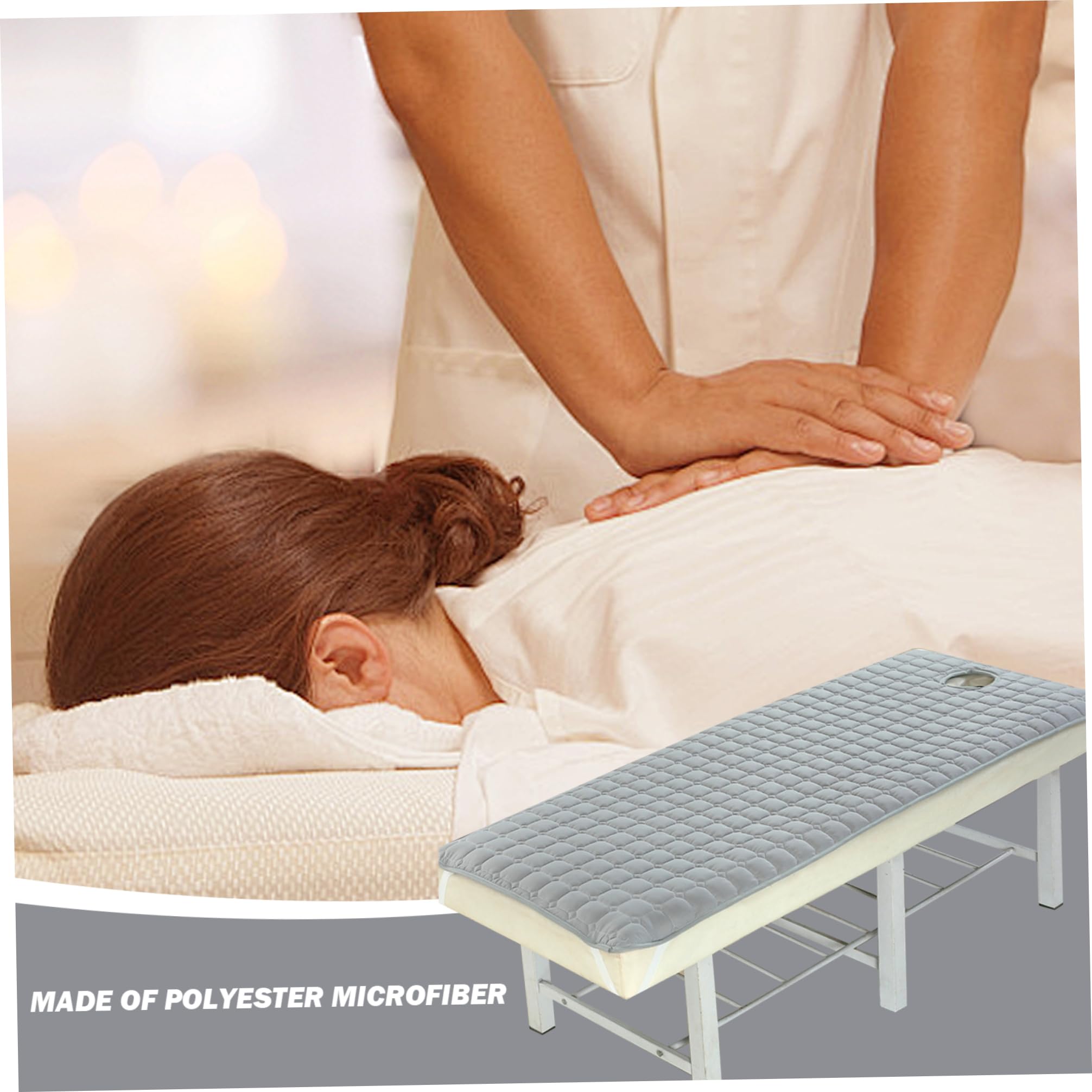 Cuscino per lettino da massaggio con foro, topper in schiuma per letto ciglia, 80 x 190 cm, fogli antiscivolo, cuscinetto in fibra di poliestere per massaggi, SPA, salone - grigio