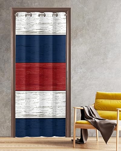 Scominoc Cortinas opacas de color azul marino, rojo y blanco, cortinas opacas para dormitorio de 78 pulgadas de largo, cortina corrediza de madera a