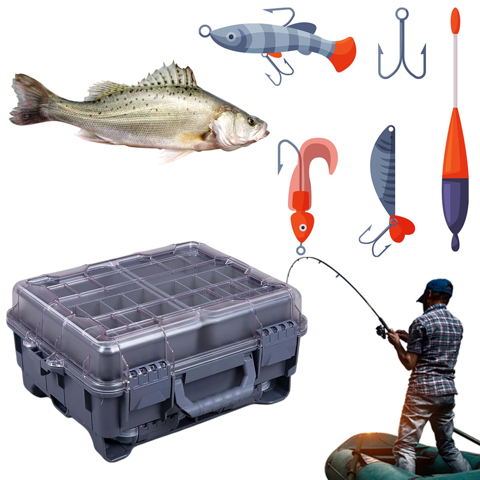 Universal Fishing Tackle Box Removal Inside Design for Fishing Gifts (Gray)