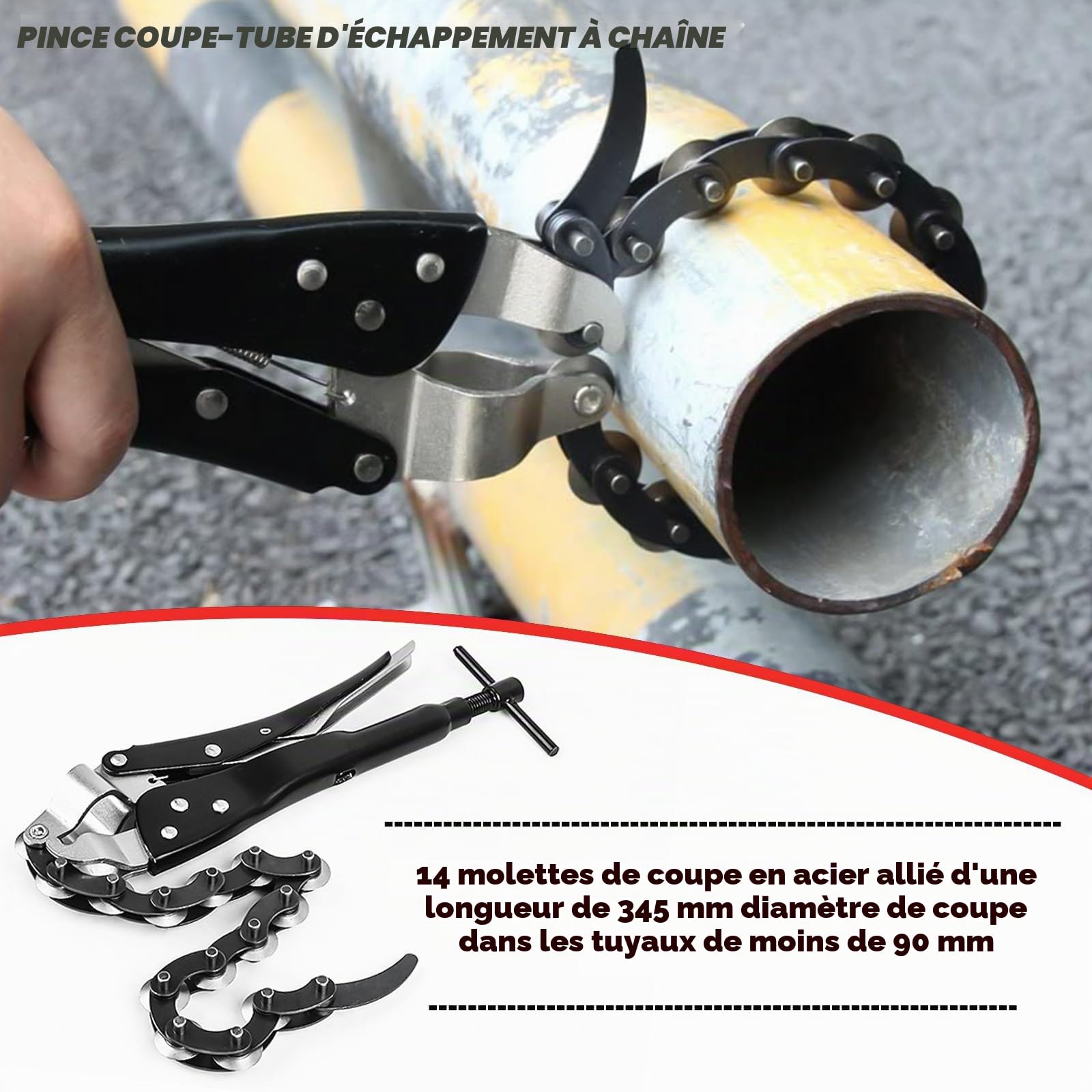 Séparateur de chaîne d'échappement avec crochet à ressort d'échappement pour couper les tuyaux d'échappement et tuyaux d'échappement pour cuivre, PVC, aluminium