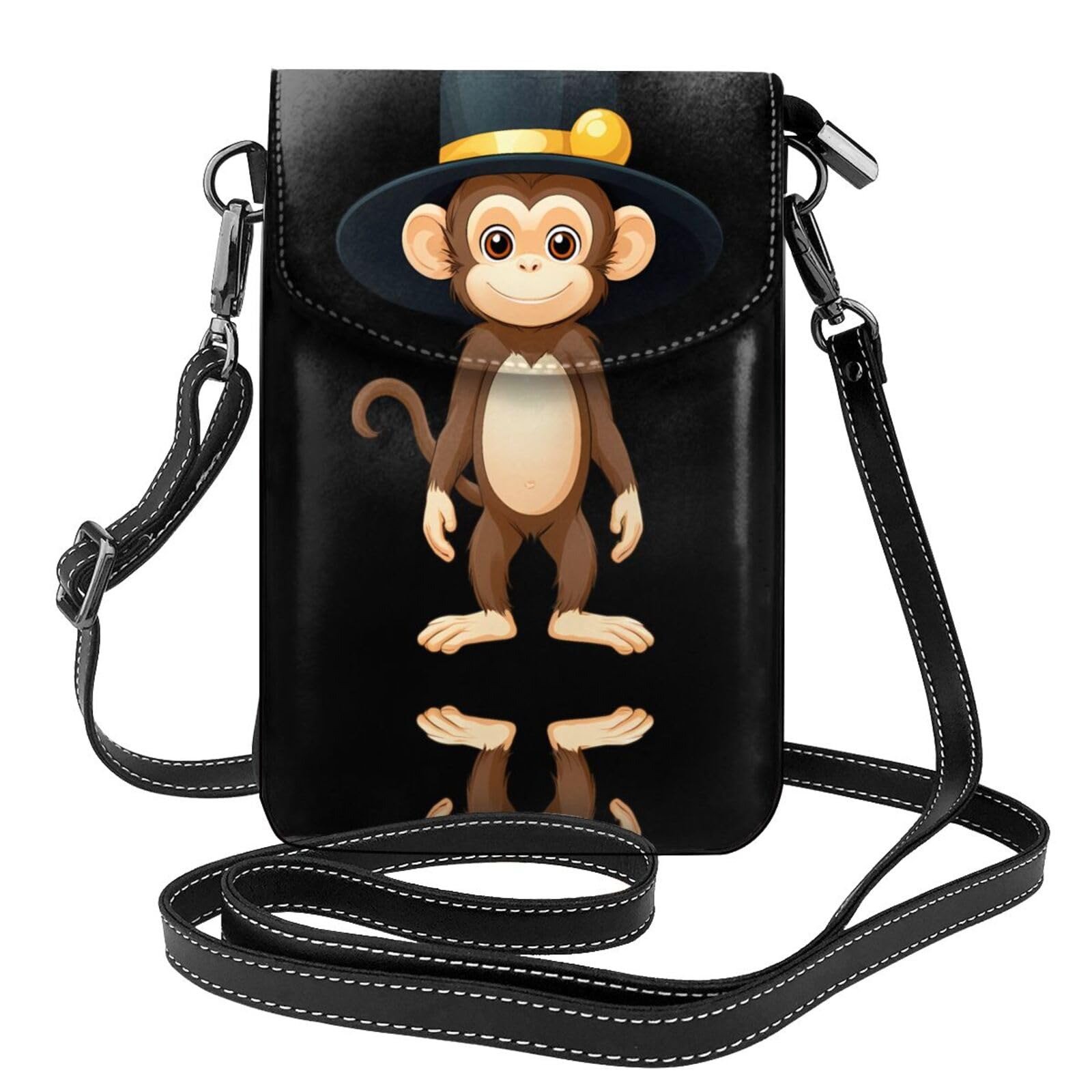 Sac bandoulière portable en cuir imprimé singe 19,3x12,4 cm
