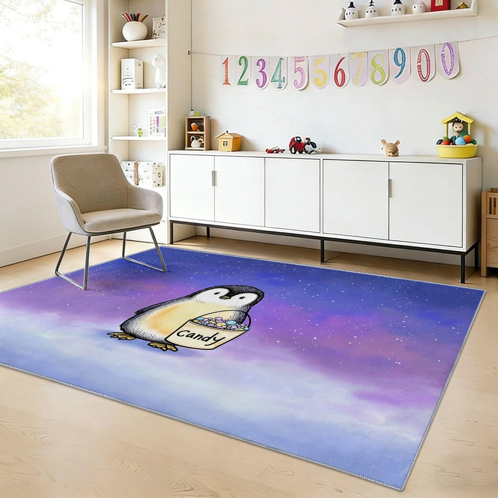 Alfombra lavable con diseño de animales de dibujos animados, diseño de pingüino, 120 x 170 cm, suave, antideslizante, lavable, fácil de limpiar, para habitación de los niños, cocina