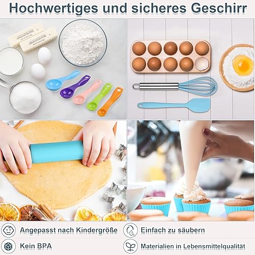 Miniatura 5 de Anpro Juego completo de cocina y horneado para niños, 27 piezas, incluye delantales para niños, sombrero de chef, guante y utensilio