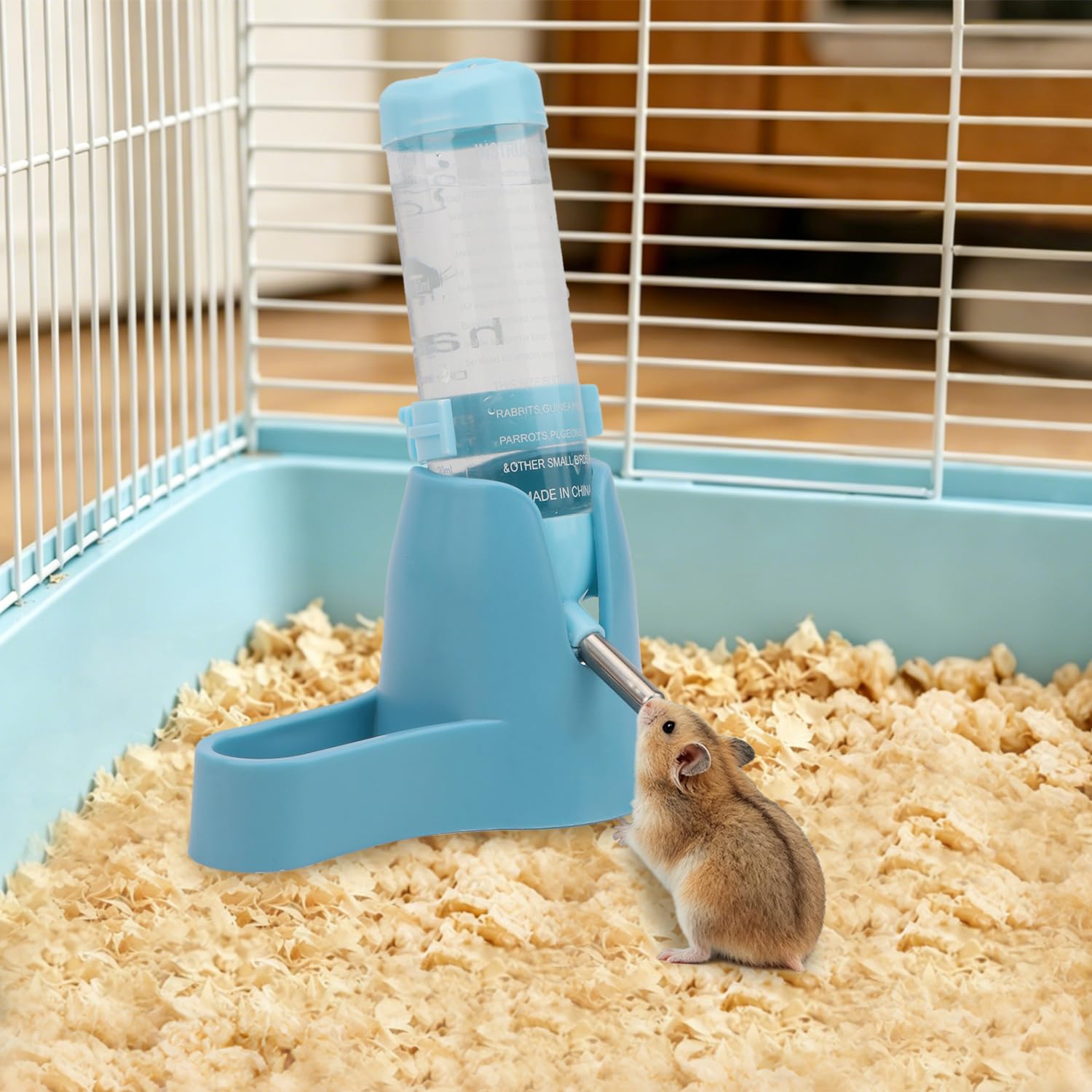 Litewoo 125 ml 3-in-1 Hamster-Wasserflasche, Futterbehälter, Basis für Trinken, Fütterung, Ratte, Meerschweinchen, Frettchen, Kaninchen, kleine Tiere, zum Aufhängen von Wasserflaschen, Blau