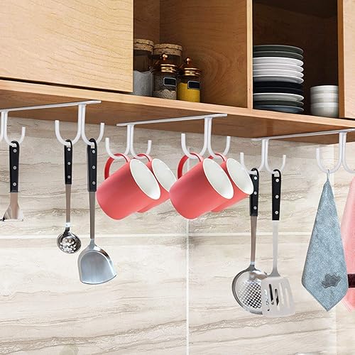 Miniatura 7 de Mocoum Estante organizador rústico para tazas debajo del gabinete, soporte para tazas debajo del estante, 12 ganchos colgantes para tazas, tazas de