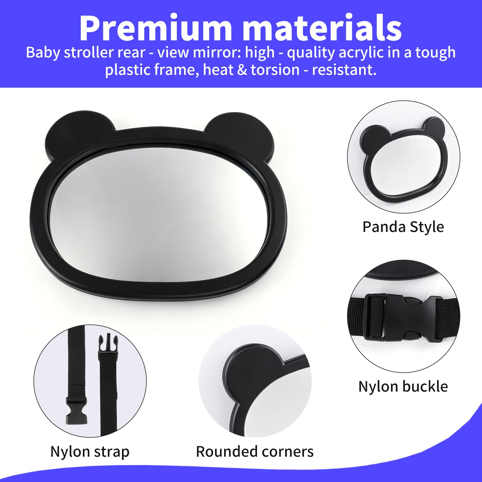 Espejo Coche Bebe, Espejo Coche Bebe Asiento Trasero, Correas Elásticas Ajustables para Silla Trasera de Bebé y Asientos de Niño