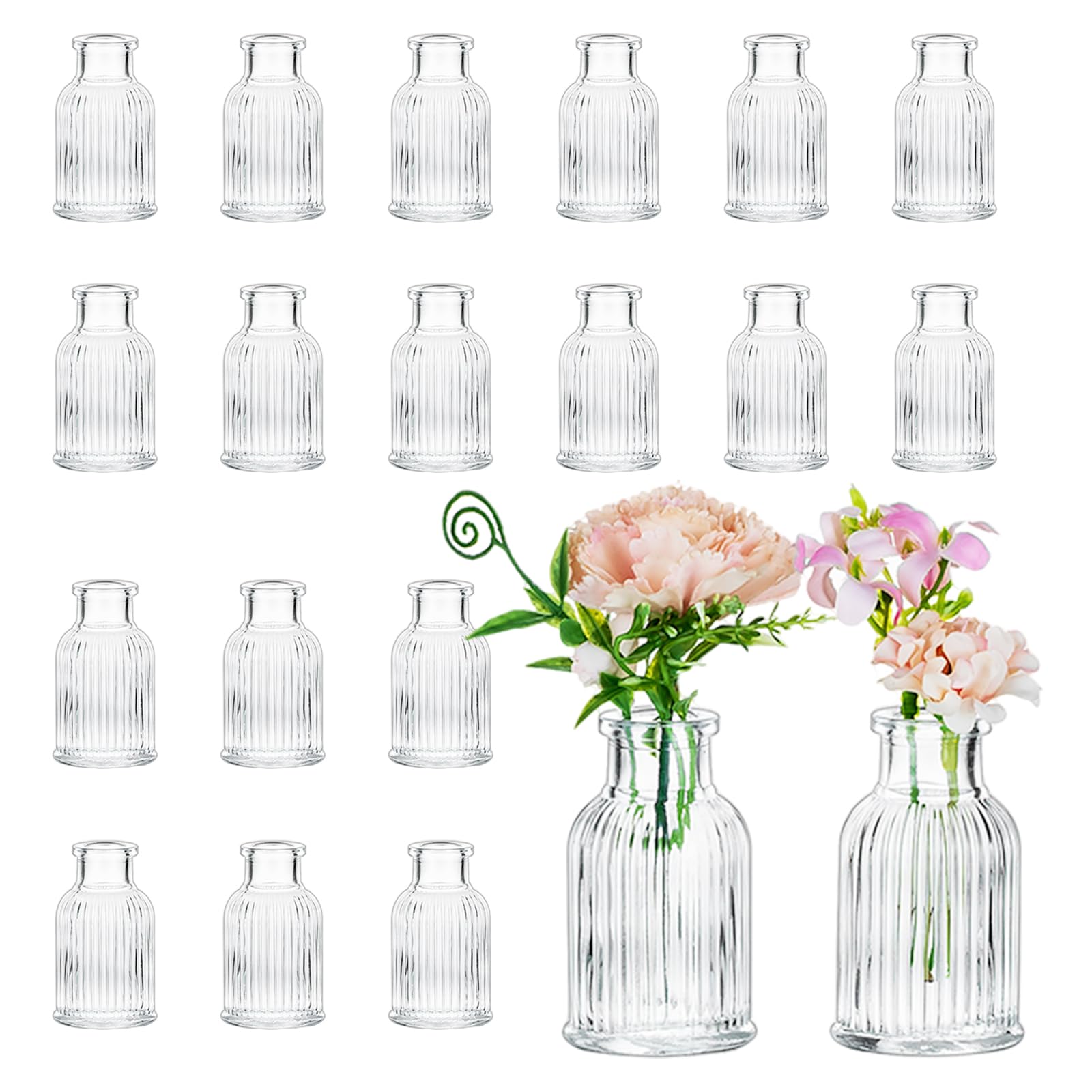 Hewory Mini Jarrones Cristal Floreros: 20 Jarrones Decorativos Vintage Jarrones para Centro de Mesa Boda - 7,5cm Jarrones de Cristal Floreros Pequeños para Decoracion Boda Wedding Hogar Salon Home