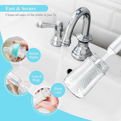 Miniatura 2 de Cepillo eléctrico para biberón, cepillo de limpieza recargable con diseño impermeable y montado en la pared, botella de siliconachupetecepillo para