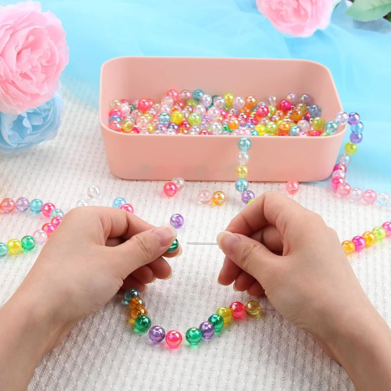 500 Perline Acriliche 10mm Per Bracciali E Collane Fai Da Te | Colorate Con Rivestimento AB E Foro 2mm | Set Per Adulti E Bambini - 3