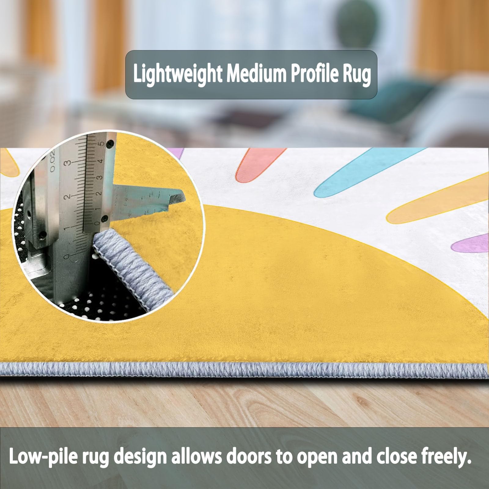Generisch Mehrfarbig Teppich Rund Waschbare rutschfest Teppiche, Boho Stil Sonnenstrahlen Bedruckter Kurzflor Teppich - Langlebig und Pflegeleicht Ø 160 cm für Wohnzimmer Schlafzimmer Kinderzimmer