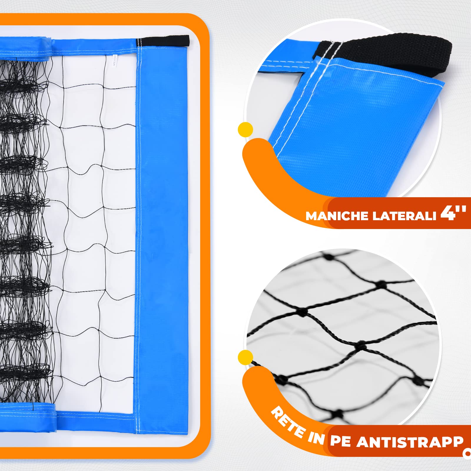 Vanku Rete da pallavolo Professionale Portatile Pieghevole, Dimensioni Standard Ufficiali 9.5 x 1 m, Attrezzatura Sportiva con 4 Racchette da pallavolo,Leggero, all’Aperto (Blu)