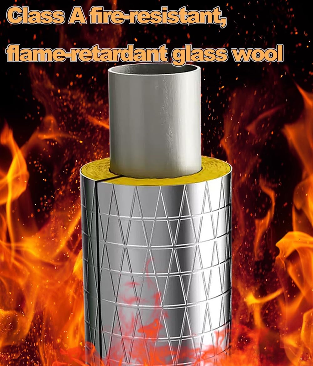 Rohrisolierung, Rauchrohrisolierung aus Aluminium-Folien und Glaswolle, Heizungsrohre, ist wasserdicht und flammhemmend, für Klimaanlage und Gasrohre, in 30/50mm Dicke(ID108.0mmxT30.0mmxL1.0m)
