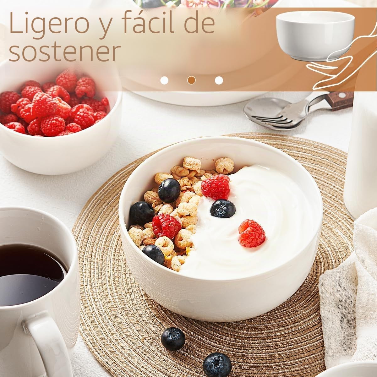 Jassceram Juego de 6 cuencos grandes de cerámica de 800 ml para sopa, avena, tazon cereales, ensalada, pasta, lavavajillas, microondas y horno, 6 pulgadas, color blanco