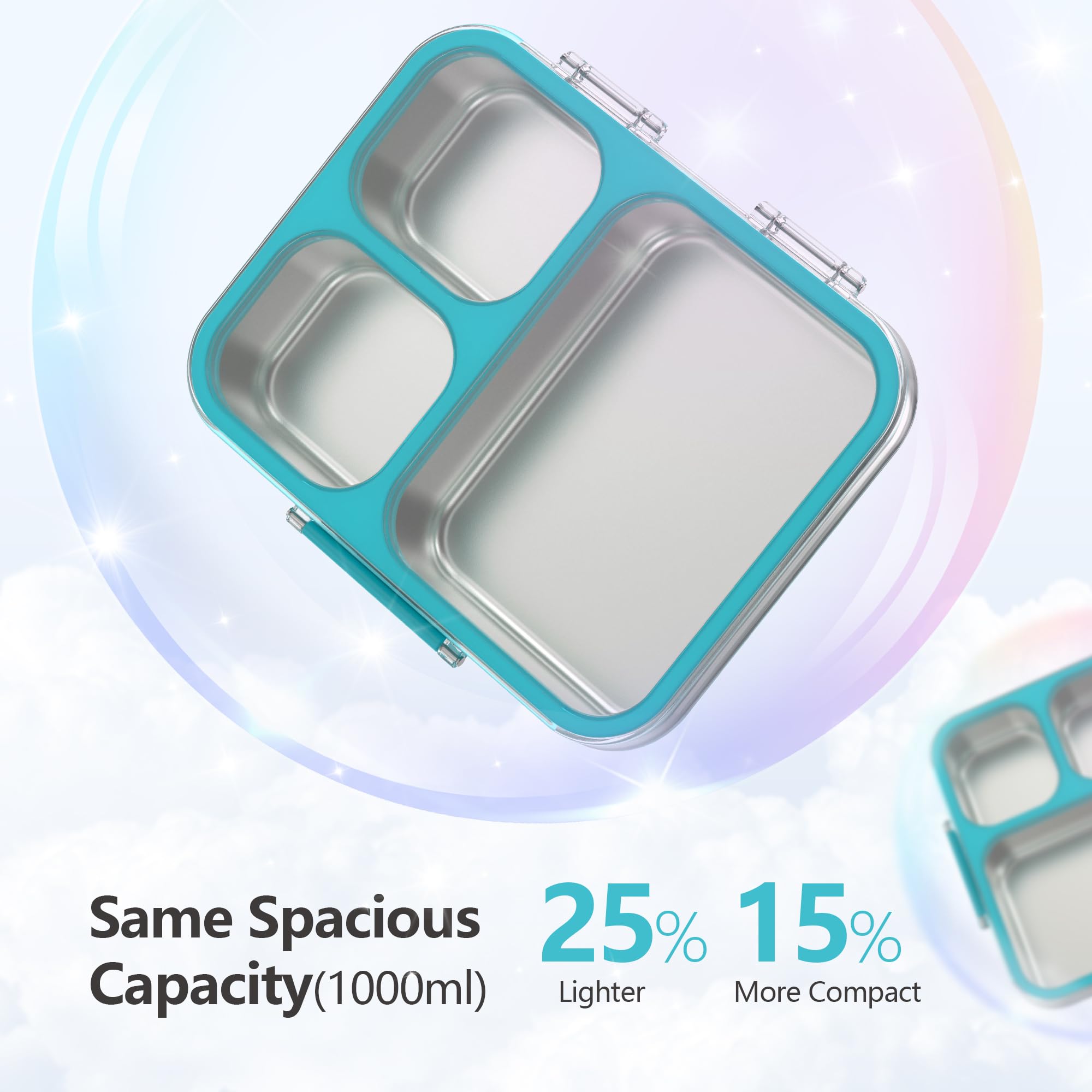 Fiambrera de acero inoxidable con 4 compartimentos, fiambrera de metal para niños, a prueba de fugas, para guardería, guardería, escuela, sandwichera, fiambrera, fiambrera para el pan, apta para