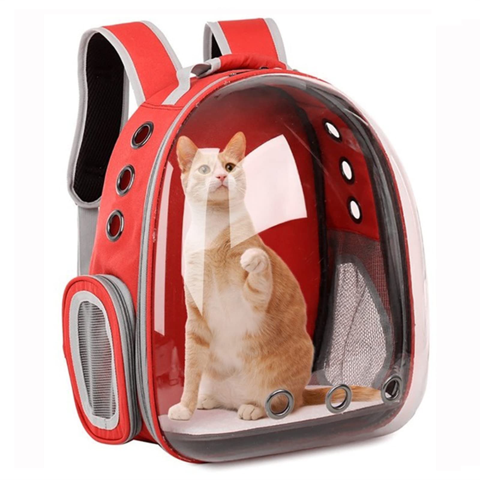 liuwei Mochila para Mascotas, Mochila Transparente para Gatos, Mochila portátil para Viajes al Aire Libre con ventilación para Perros,Rojo