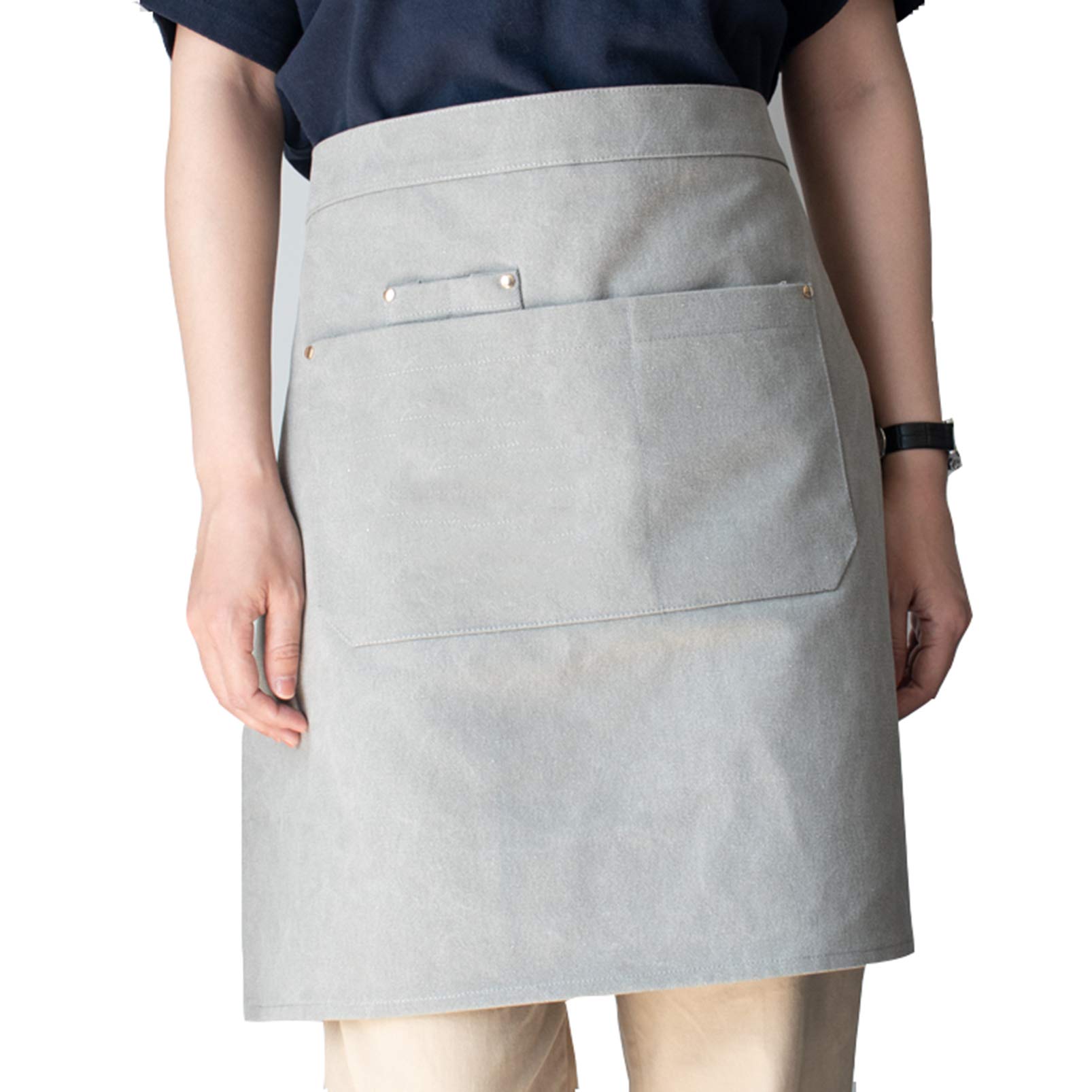 Delantales Delantal de Cintura Corta con 2 Bolsillos Delantal de Medio Delantal para Chef de Restaurante, Camarero, Barman, Delantal de Cocina para Hombres y Mujeres