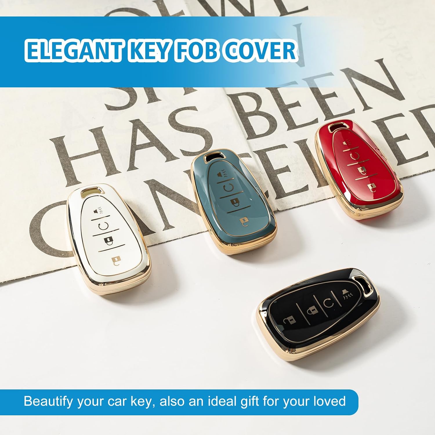 Rislobx Key Fob Cover Fit for Chevy Key, Car Key Case Protector for Volt Bolt Spark Equinox Traverse Trax (4 Buttons Blue)