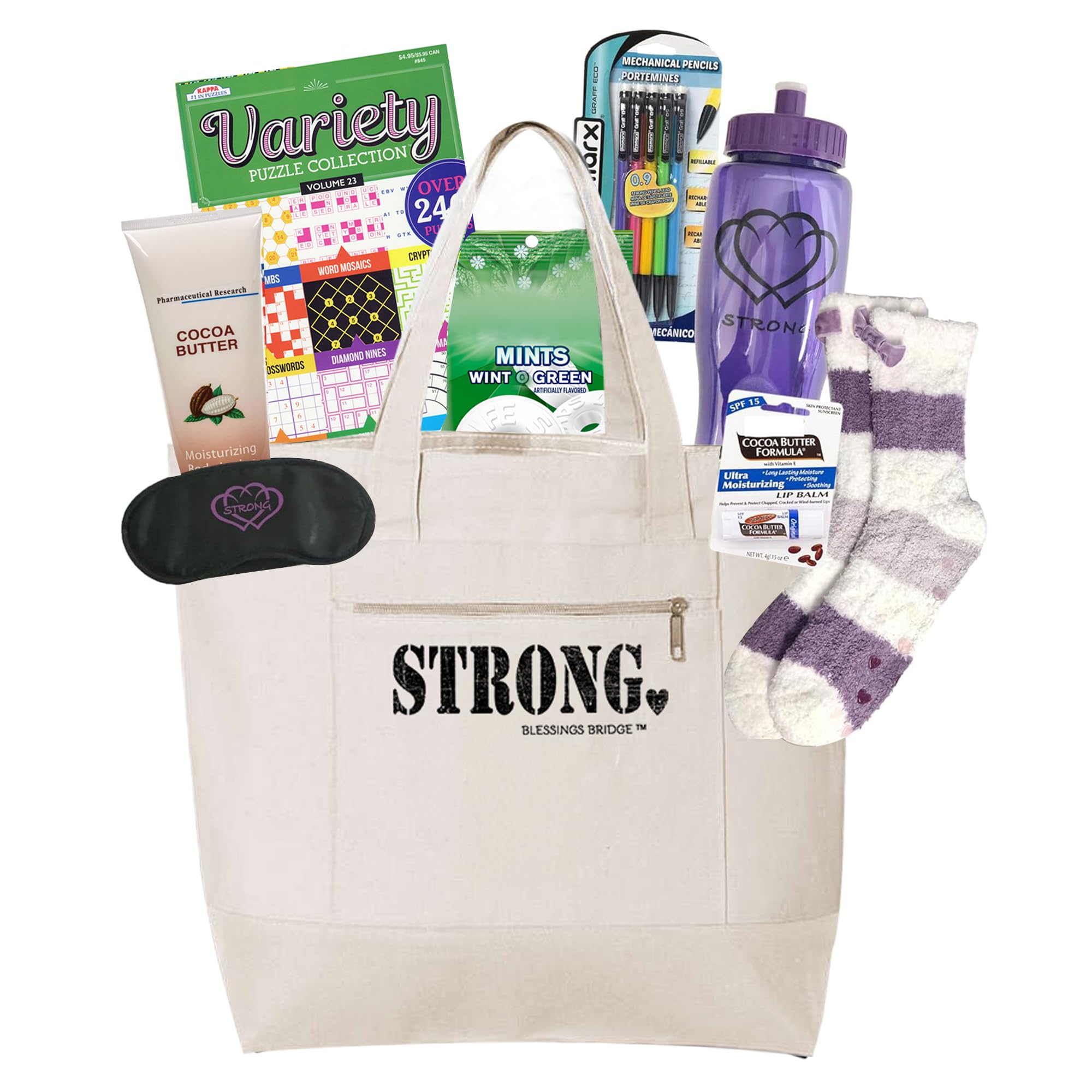 Cancer Care Gifts for Women Chemo Care Package Patient Must Haves: Inspirational Large Canvas Tote Bag Holds 8 Get Well Soon Feel Better Comfort Recovery Items Hand Picked by a Cancer Survivor