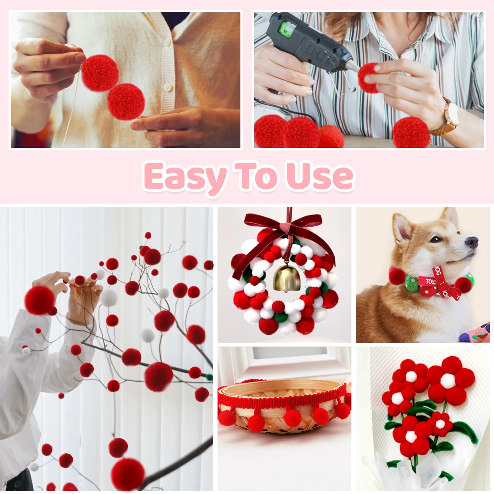 TOAOB 30pcs 5cm Large Pom Poms Balls Red Fluffy Pompoms for DIY Crafts Decorations - Image 3
