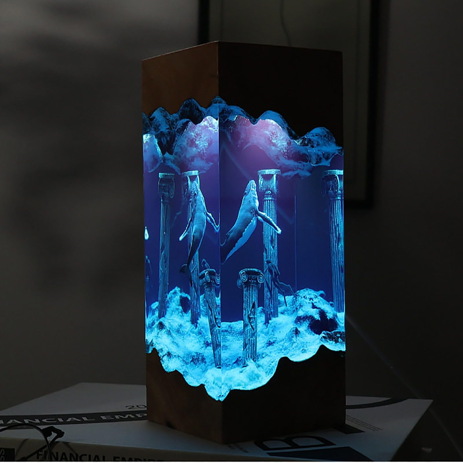 FGJtguE Woods lamp, with Multiple Marine Themes,Handcrafted Epoxy Wood Night Light for Desk Decor,Birthday Lovers(C)
